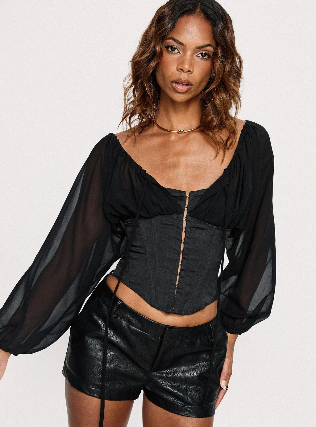 Gypsie Blouson Long Sleeve Corset Top Black