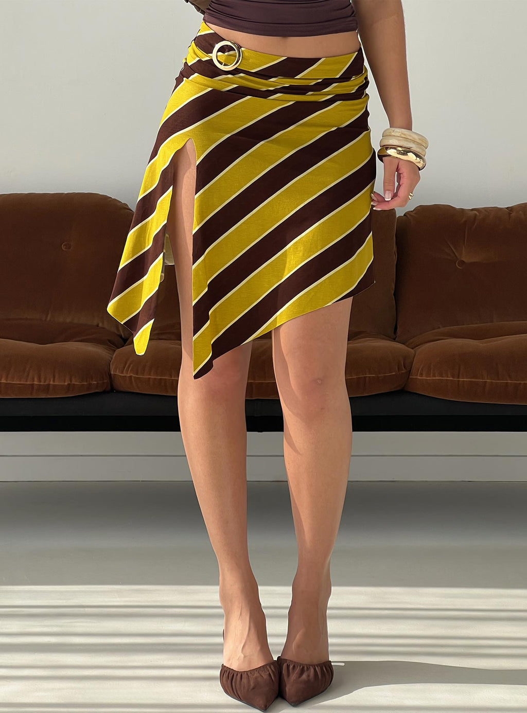 Sherry Midi Skirt Stripe Retro Yellow