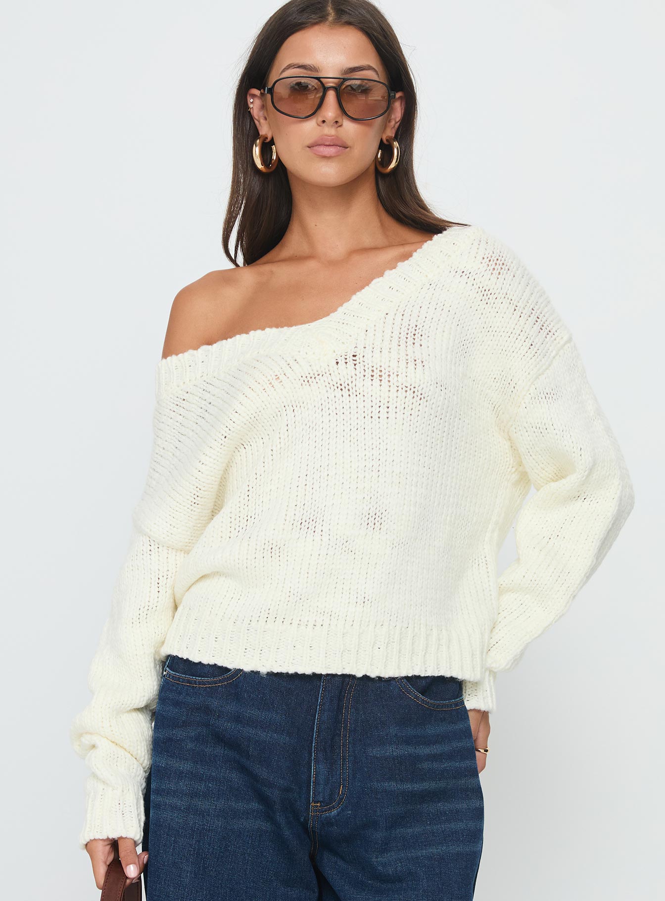 Talassa V Neck Knit Sweater White