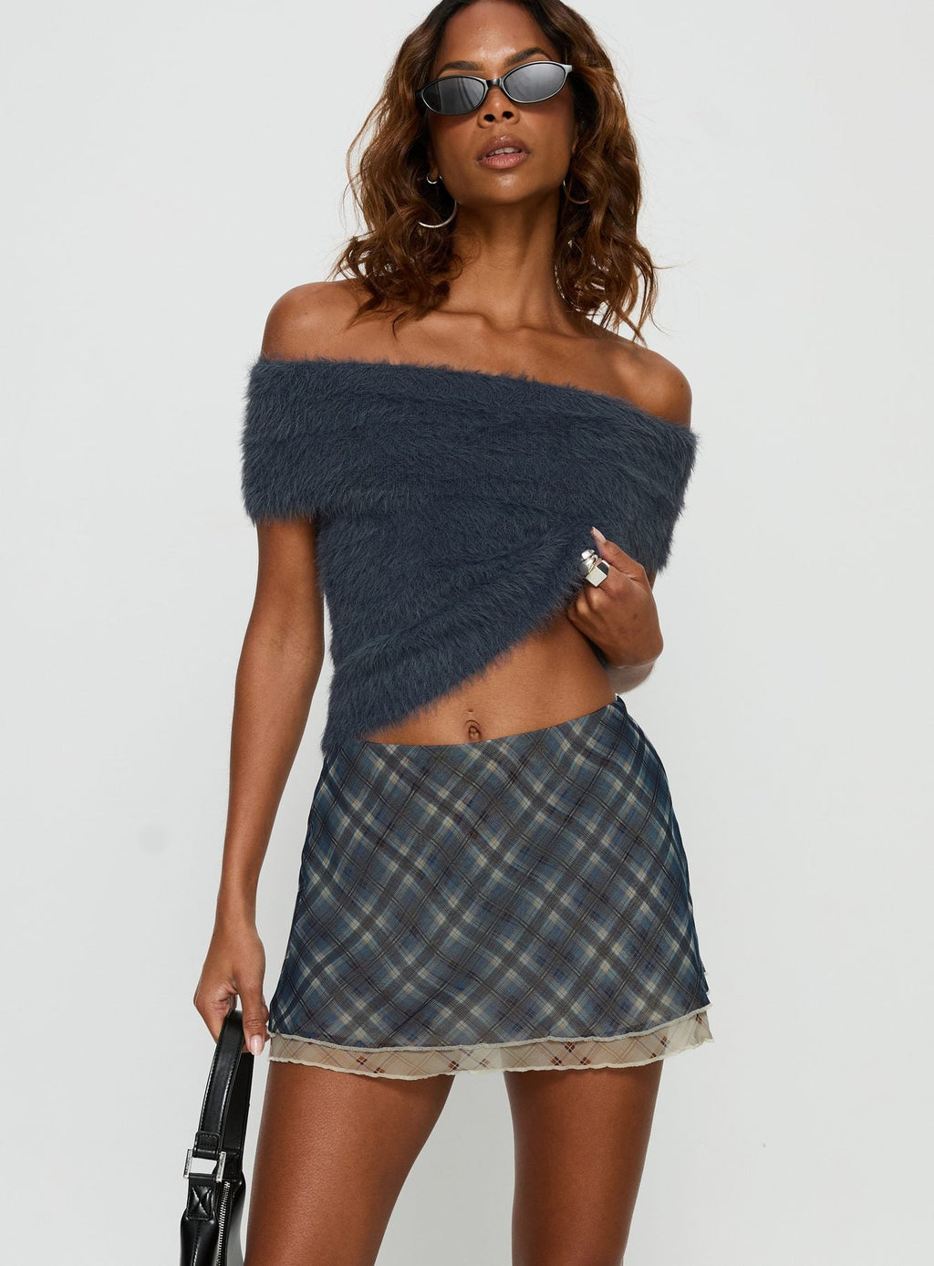 Avalind Layered Mini Skirt Bue Check