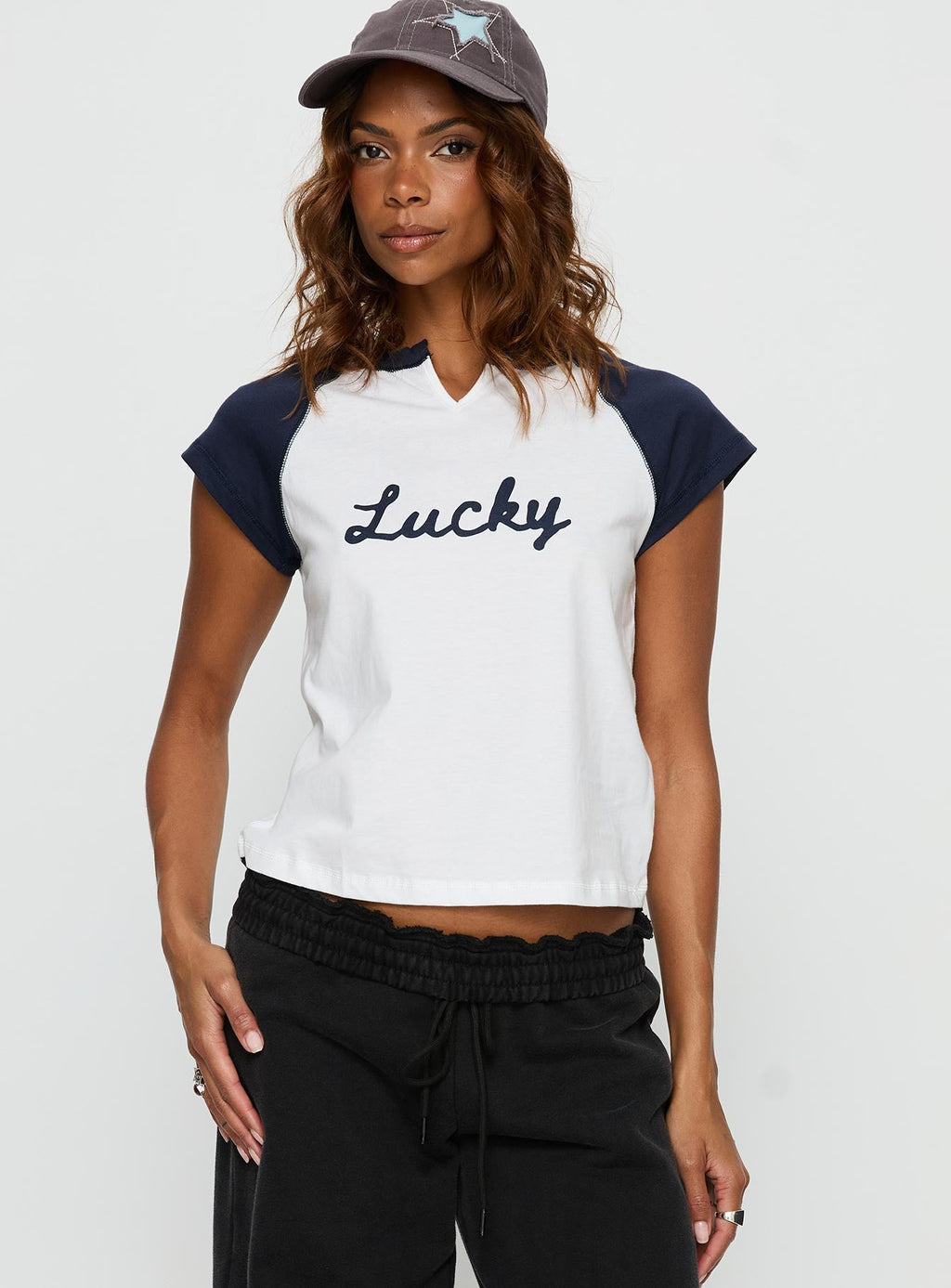 Southern Charm Graphic Baby Tee Navy / White