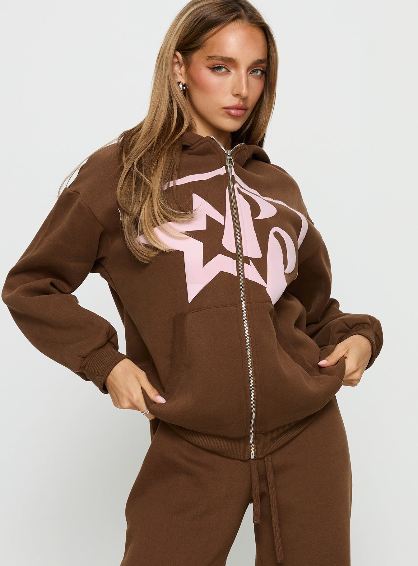 Princess Polly Stargirl Zip Through Jumper Brown