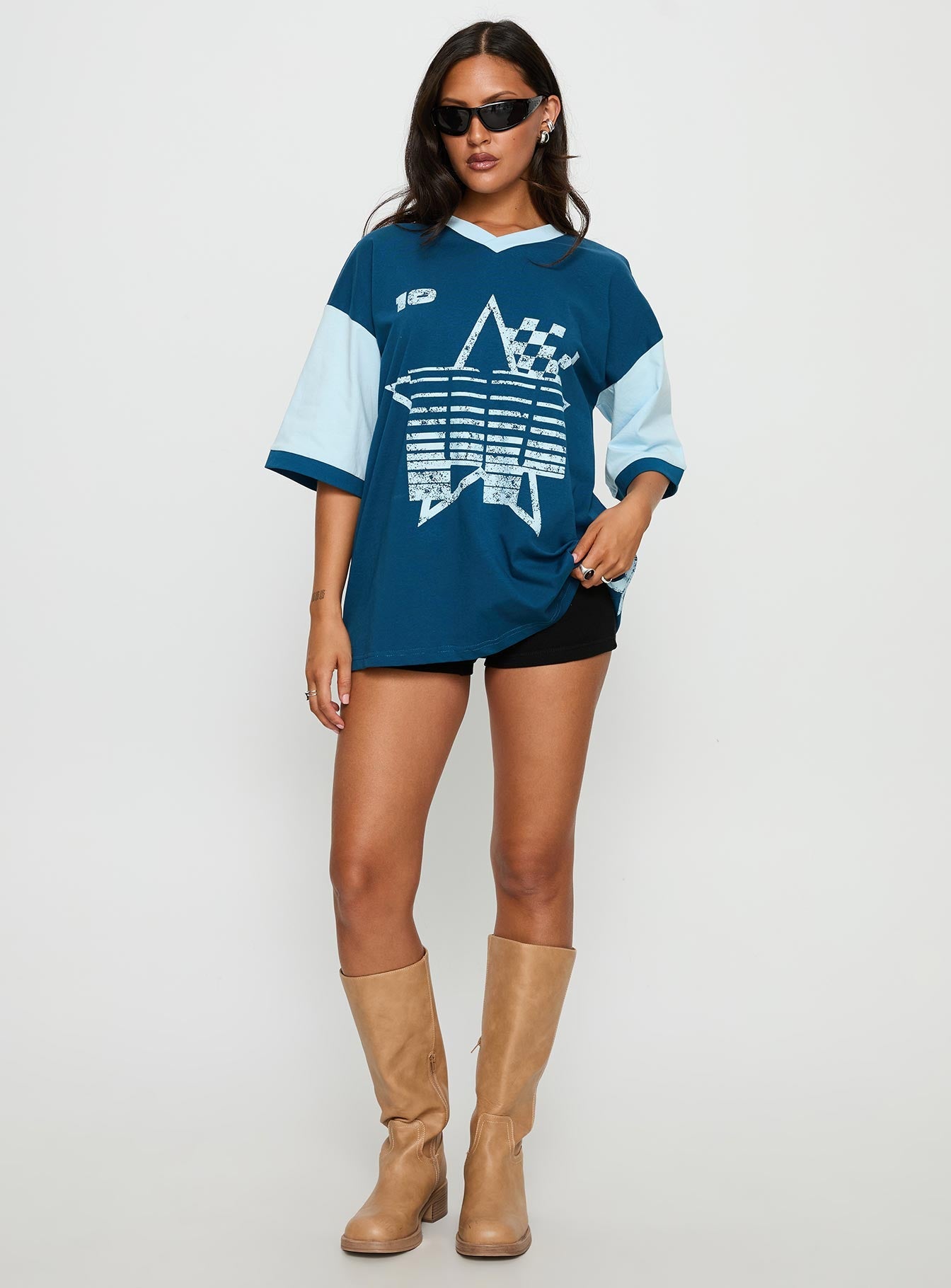 Nachell Short Sleeve Moto Top Blue