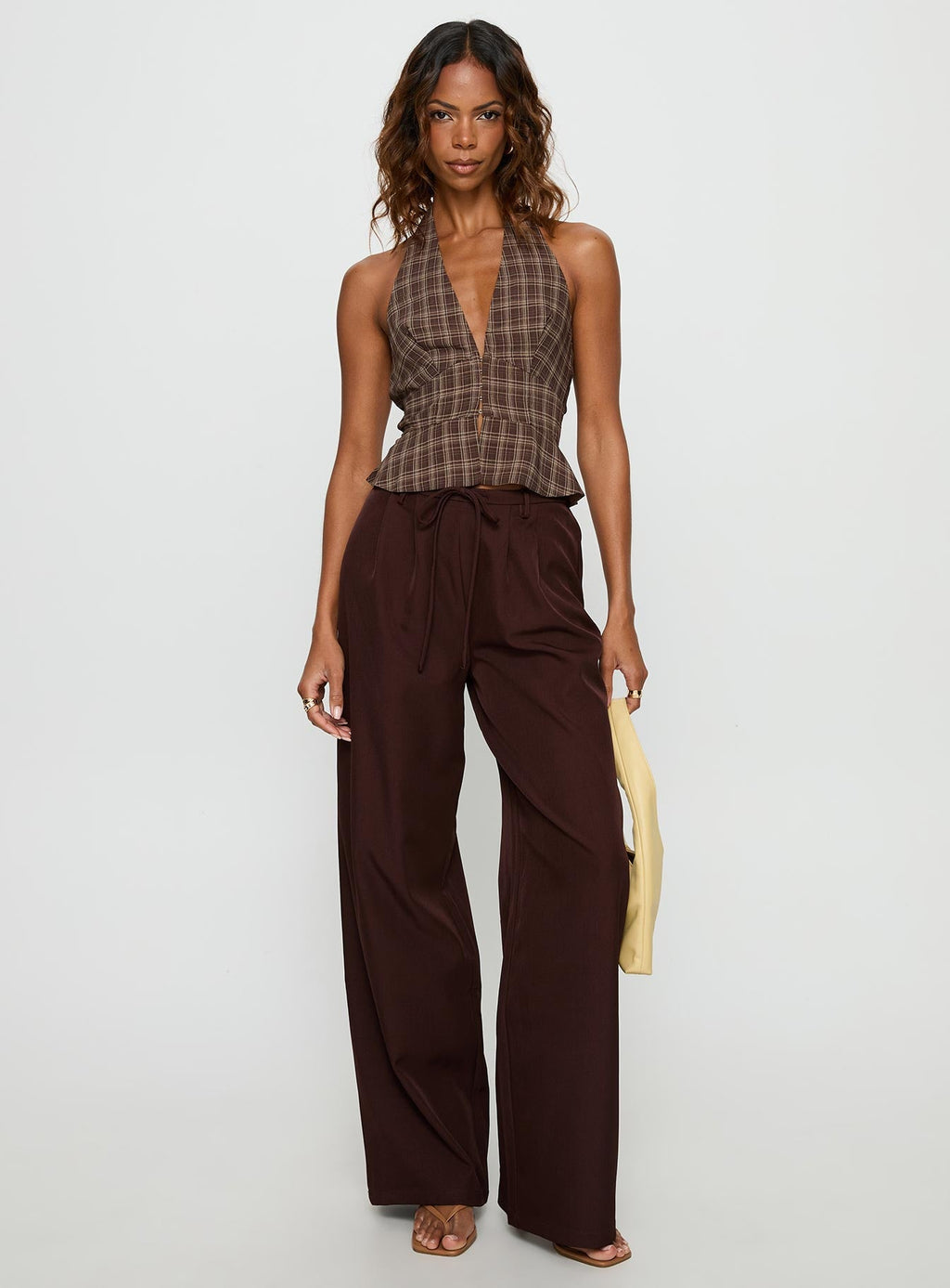 Idolised Pleated Tie Waist Pant Chocolate Brown