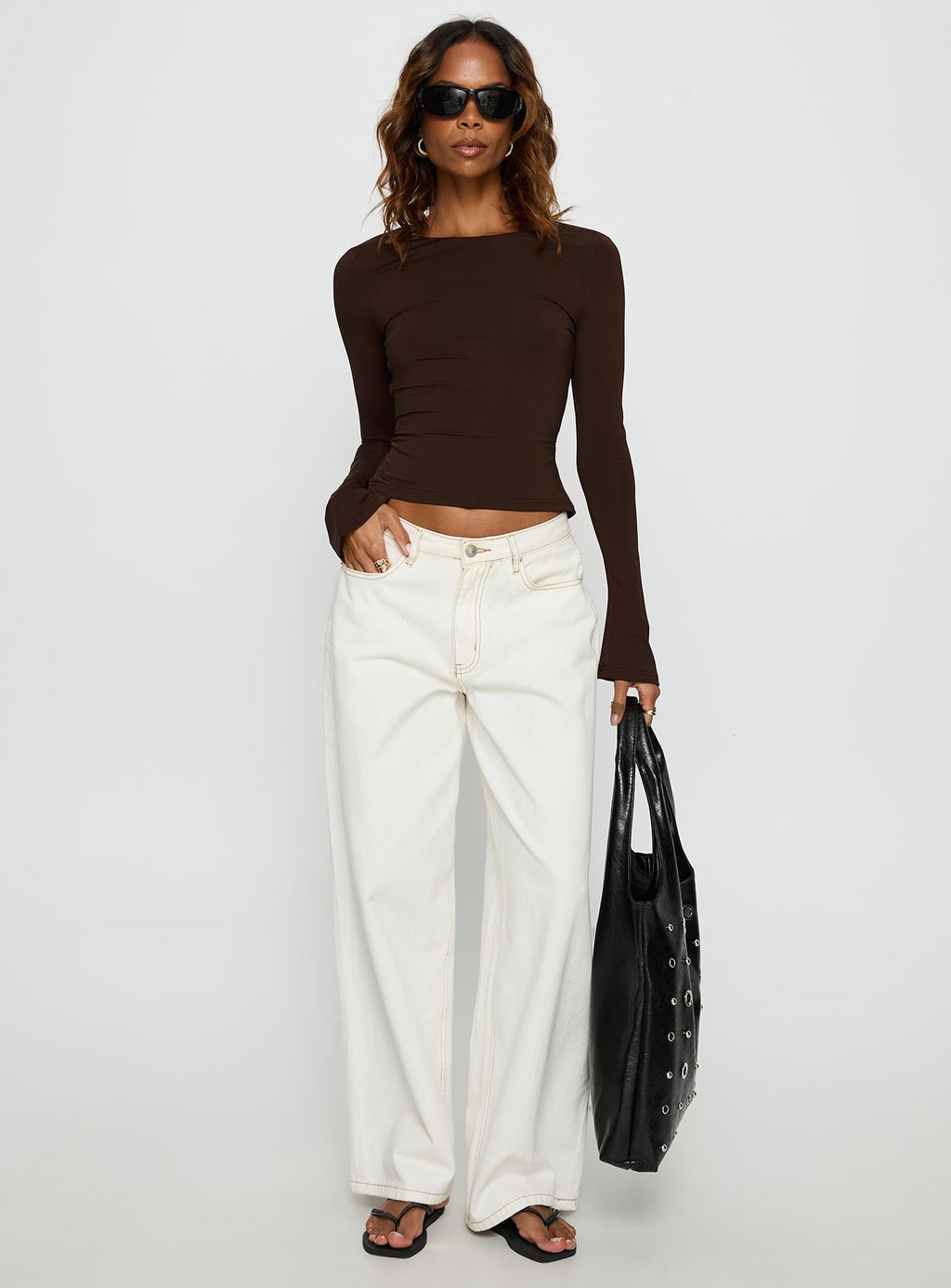 Harpur Long Sleeve Backless Top Chocolate