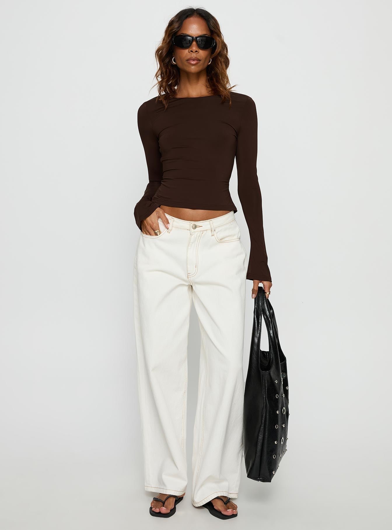 Harpur Long Sleeve Backless Top Chocolate