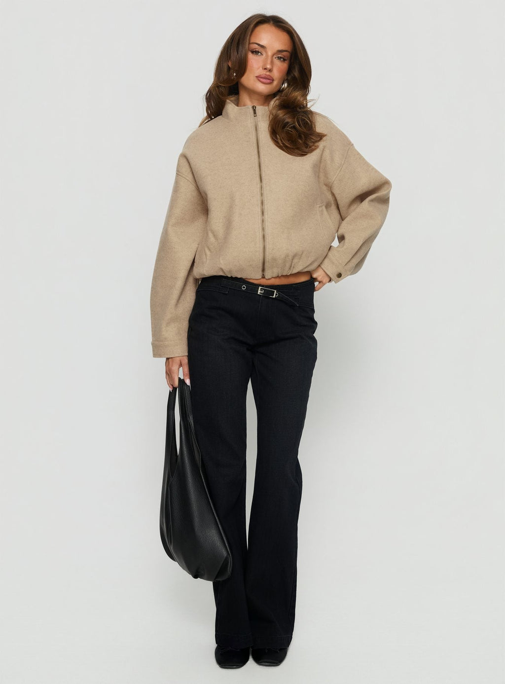 Chayden Cropped Bomber Jacket Beige