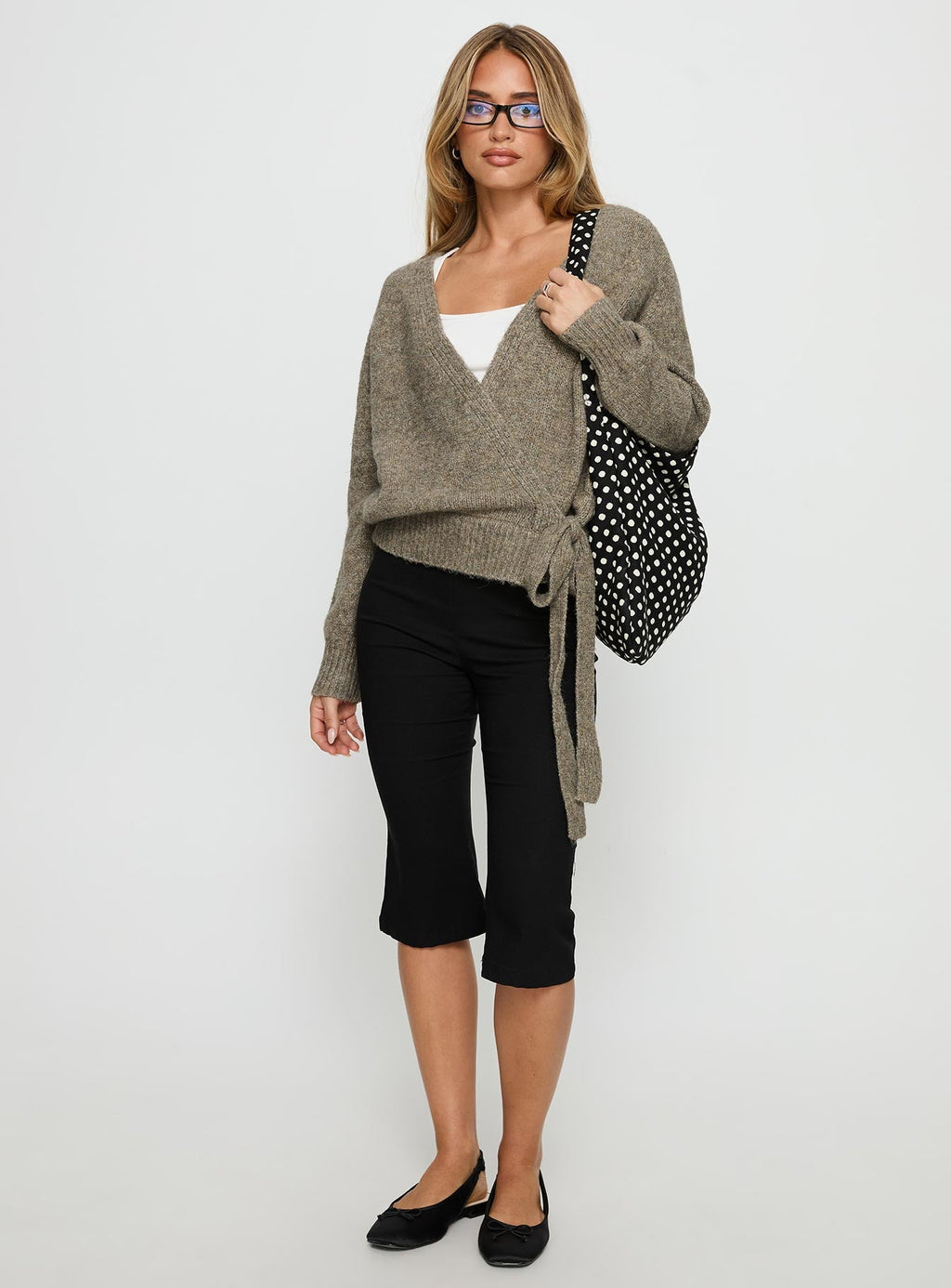 Daelan Wrap Knit Cardigan Brown