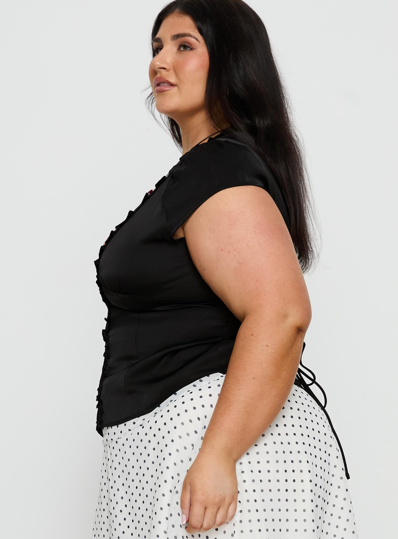 Tatianna Frill Blouse Top Black Curve