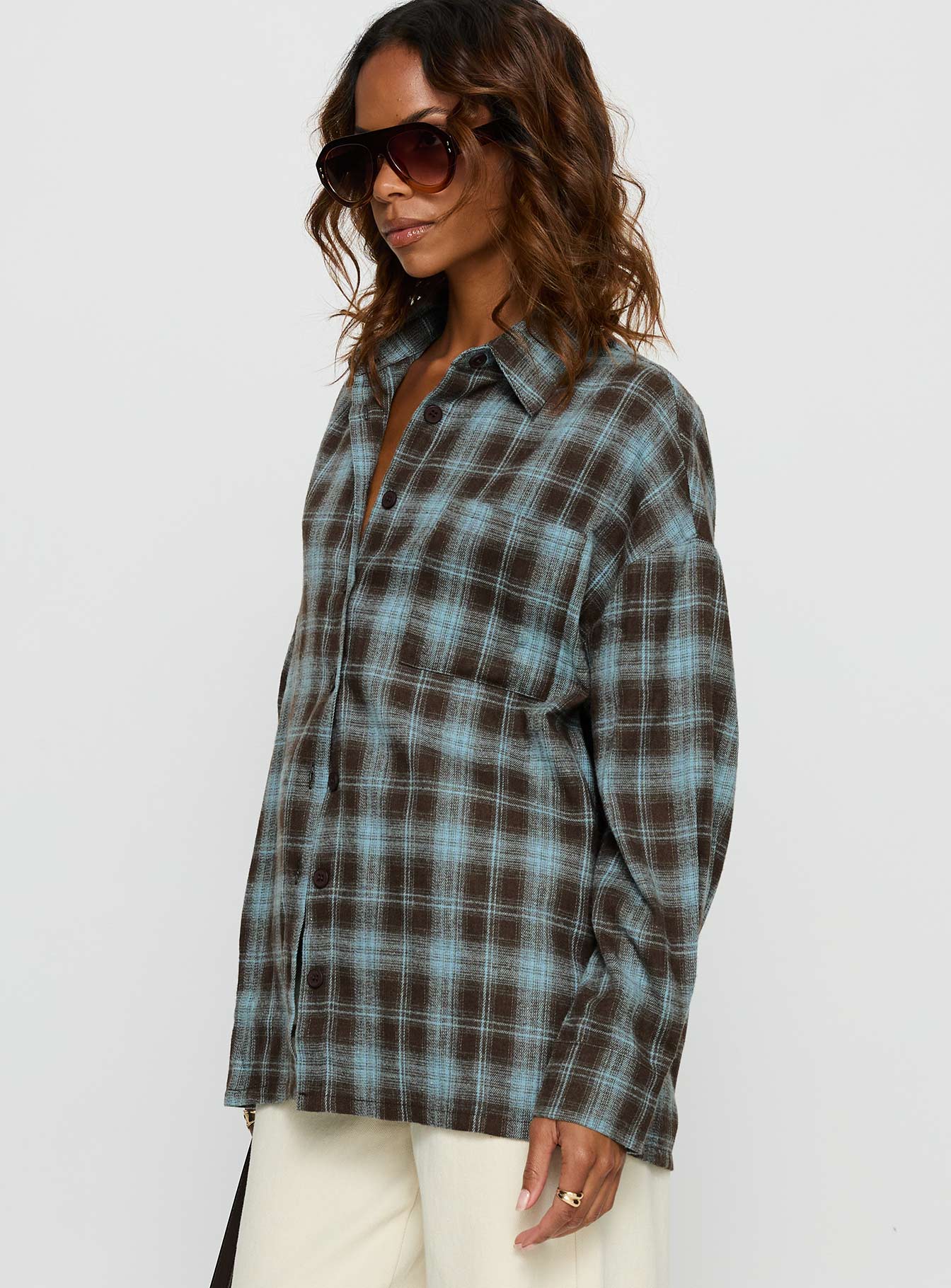 Perlita Long Sleeve Collared Shirt Brown Check
