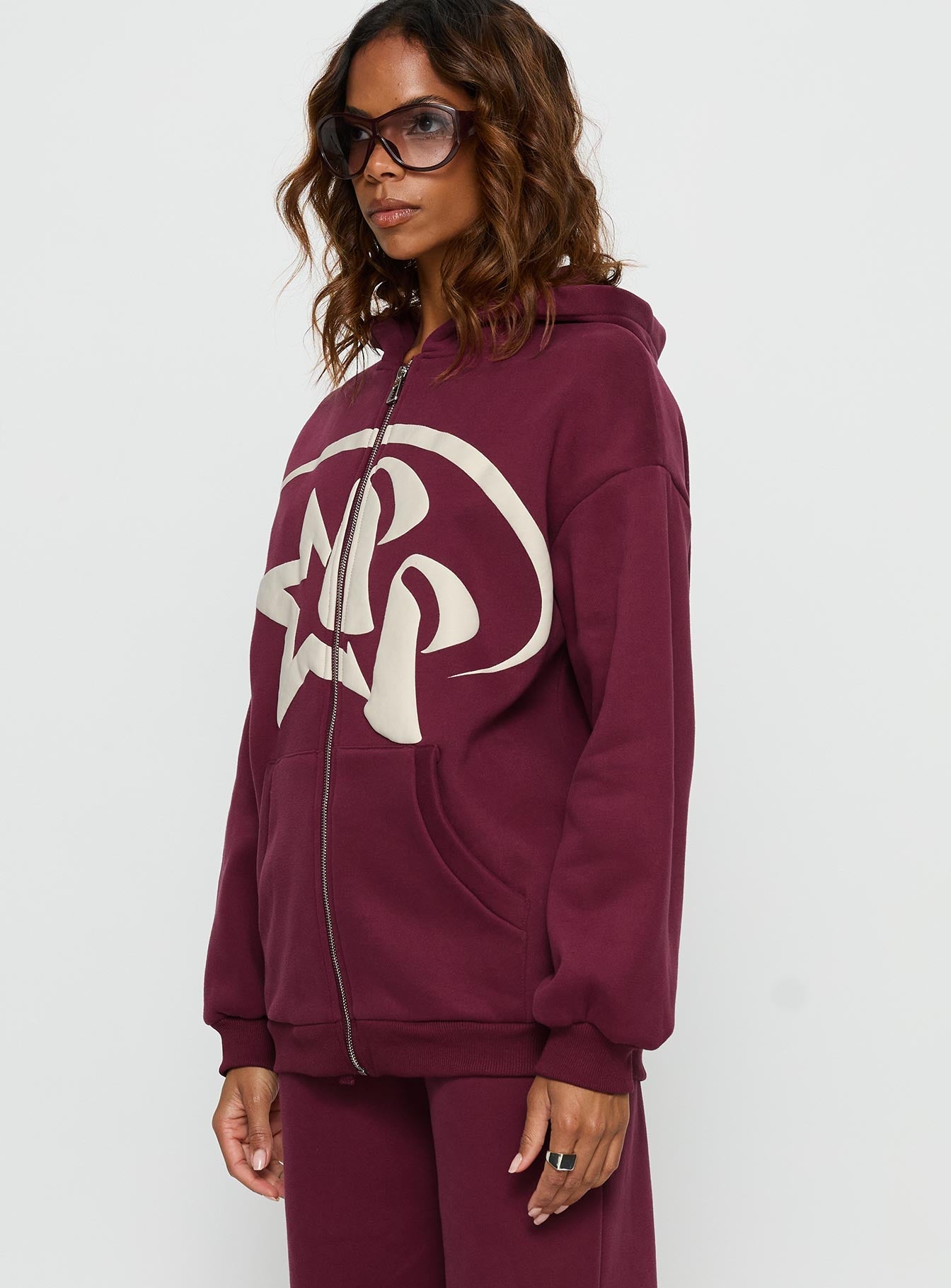 Princess Polly Stargirl Zip Through Jumper Burgundy