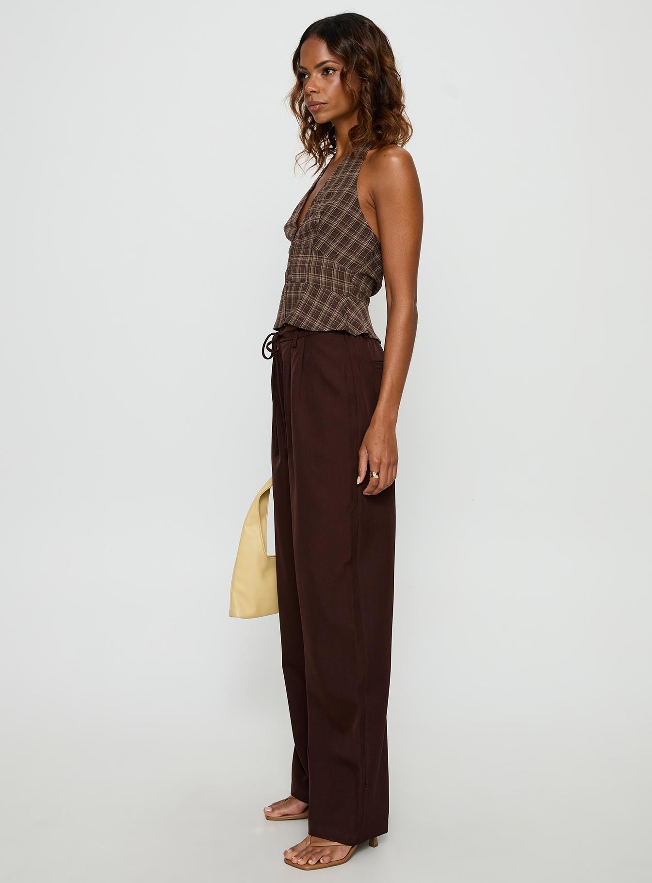 Idolised Pleated Tie Waist Pant Chocolate Brown