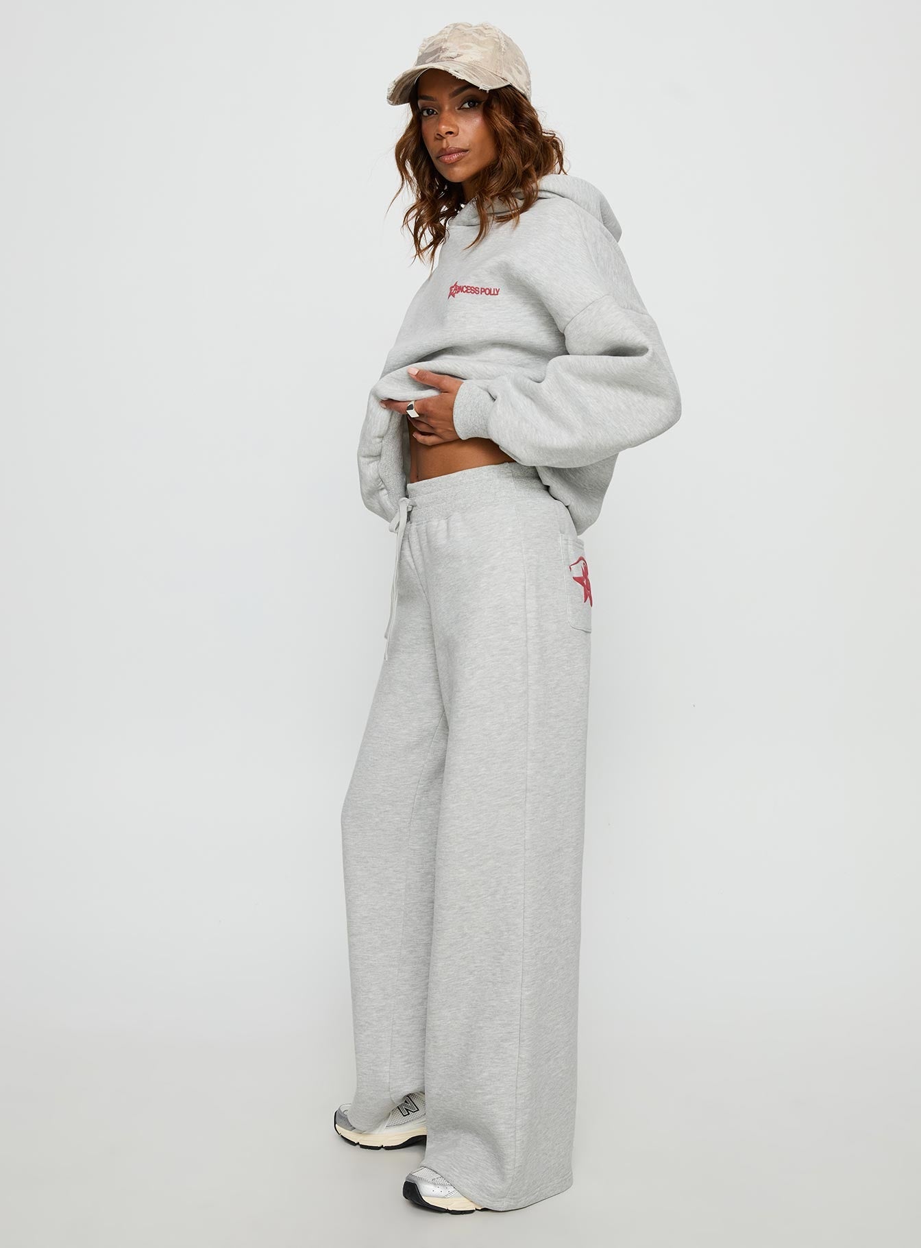 Princess Polly Stargirl Wide Leg Sweat Pants Grey Marle