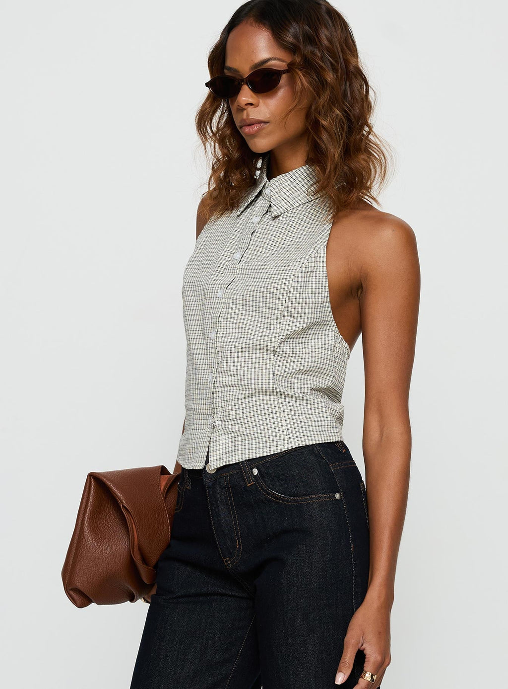 Different Dimensions Sleeveless Collared Top Check