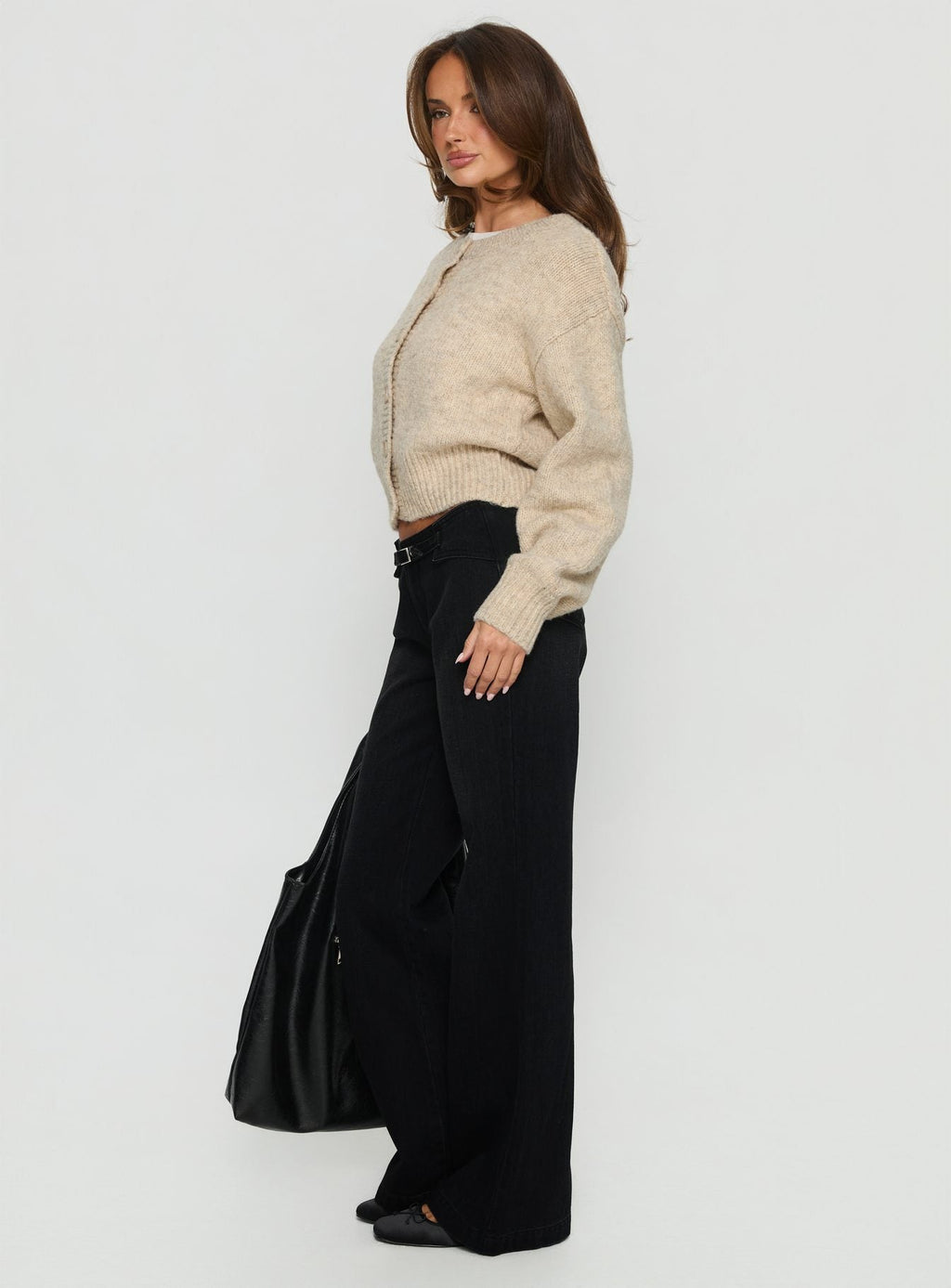 Slow Ride Mid Rise Bootleg Belted Jeans Washed Black