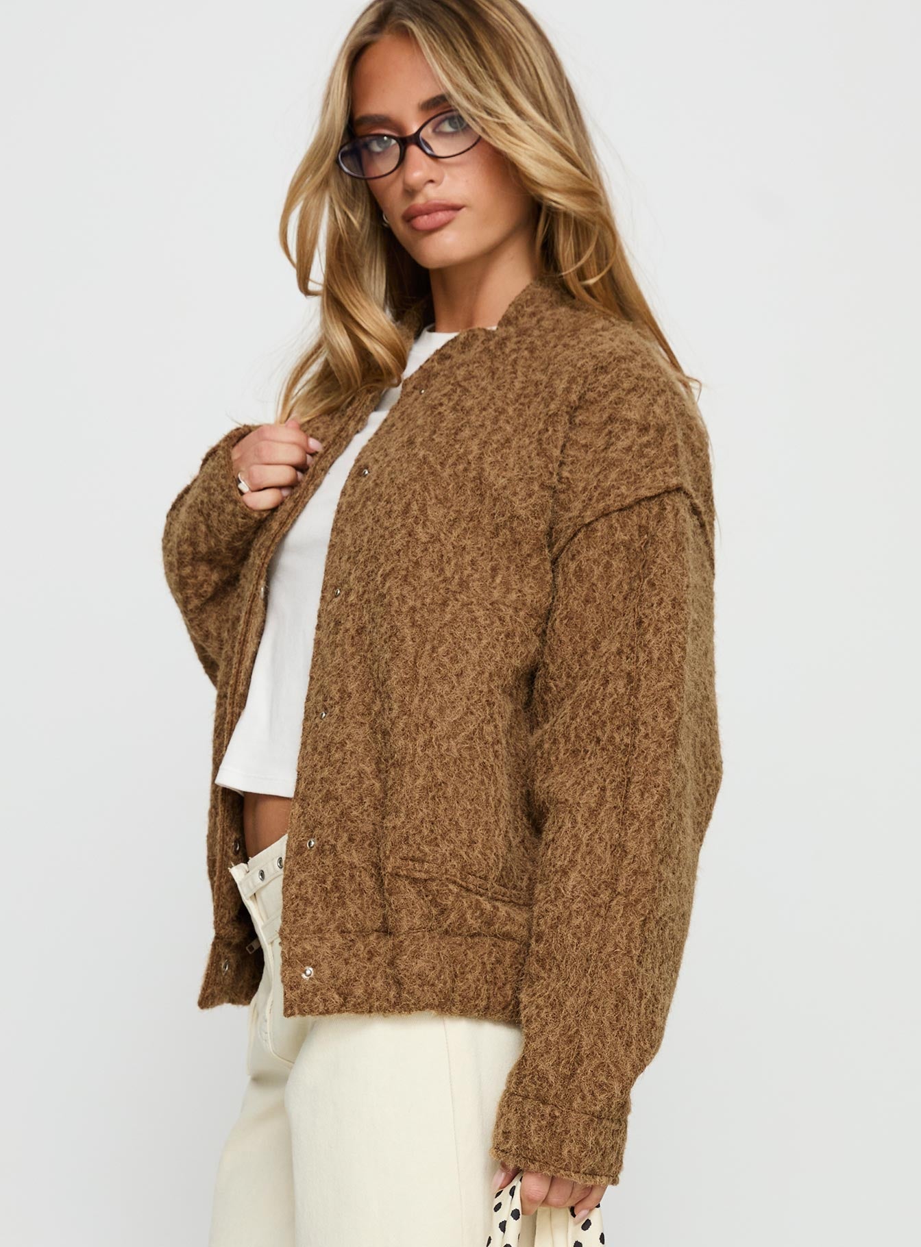 Kemberly Soft Textured Bomber Jacket Brown
