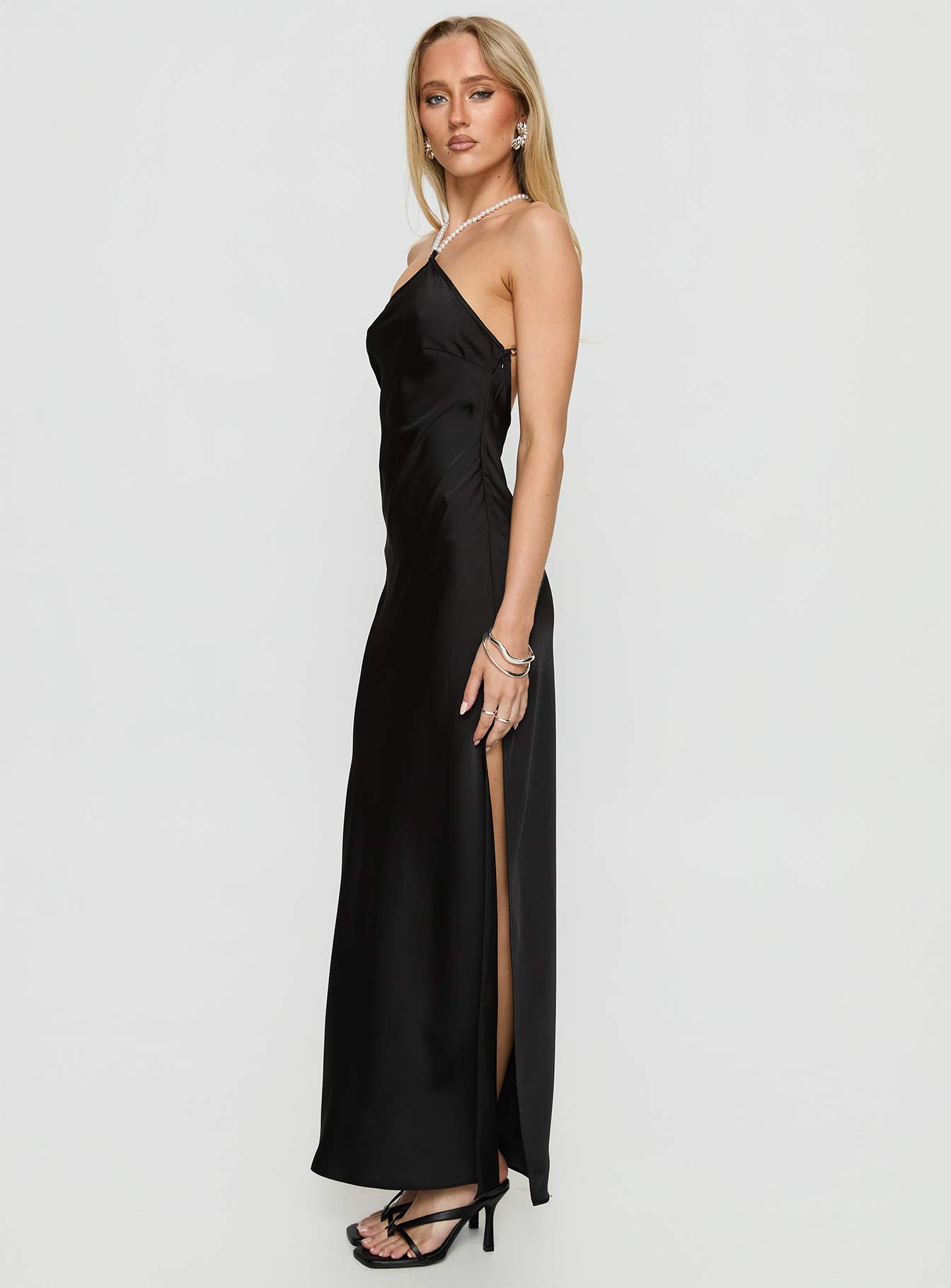 Beverie Pearl Halter Maxi Dress Black