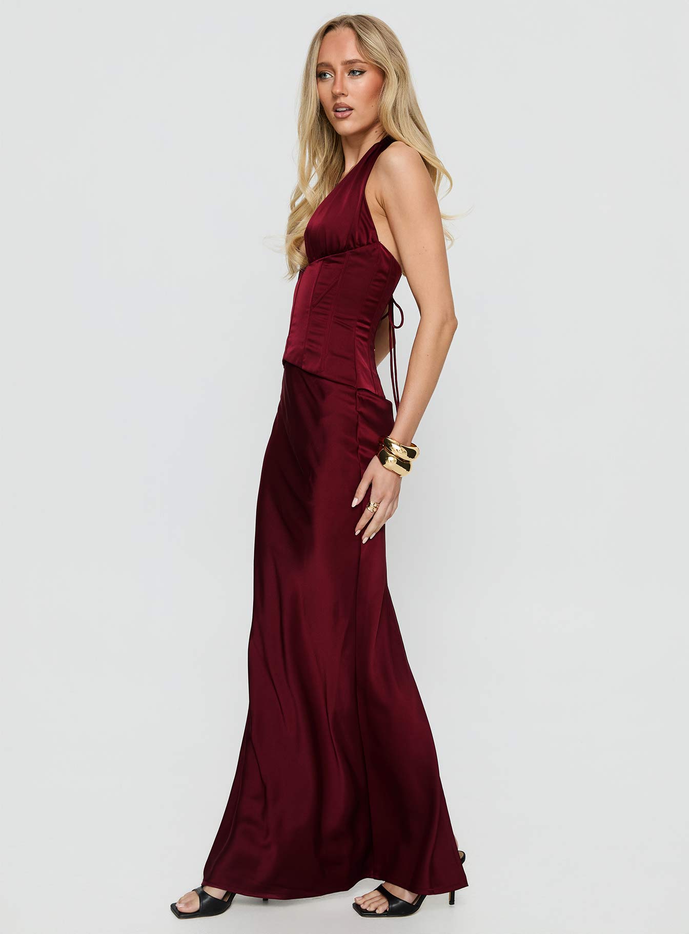 In A Trance Halter Corset Maxi Dress Red