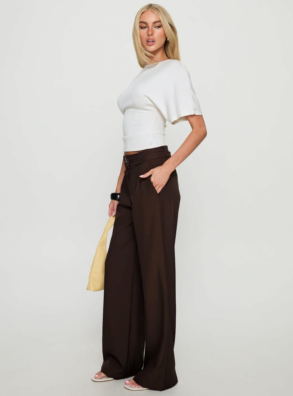 Wylma Belt Detail Tailored Pants Chocolate