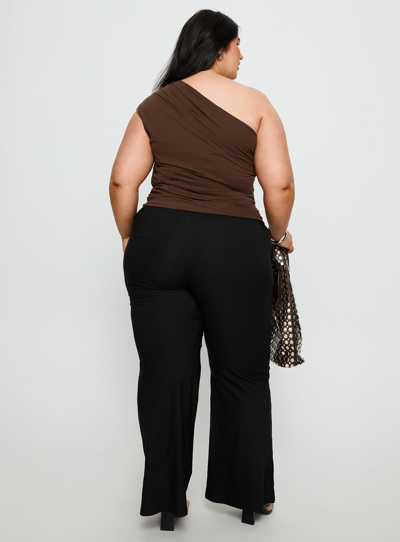 Kortnee Eyelet Detail Flare Leg Pants Black Curve