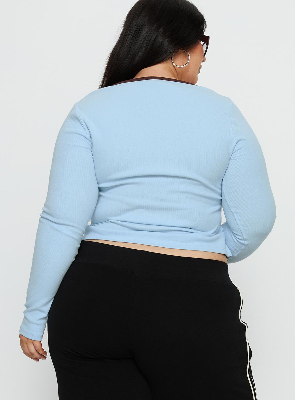 Baseline V Neck Long Sleeve Top Blue / Brown Curve