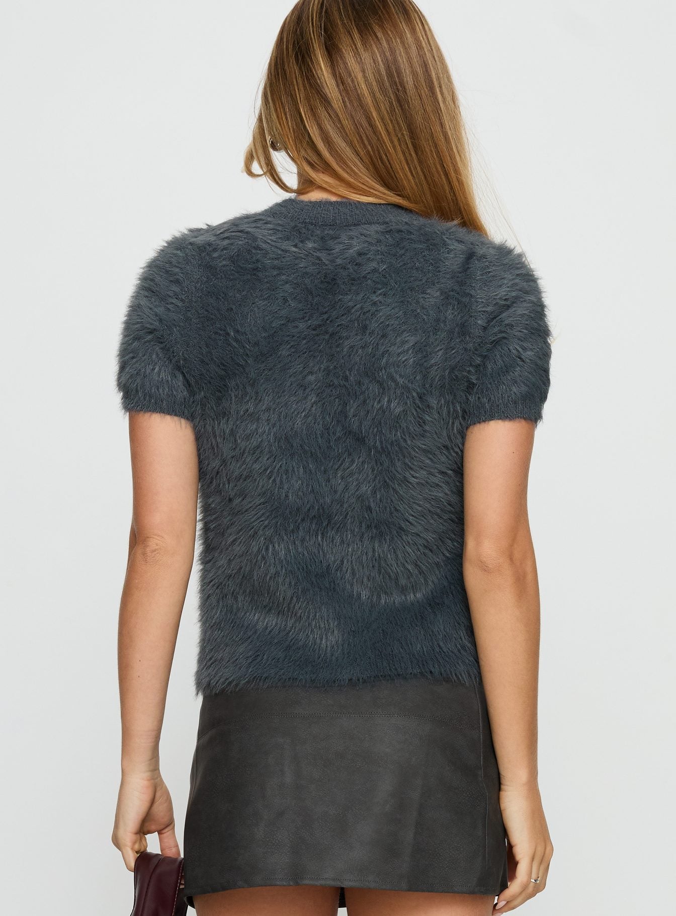 Starlynn Fluffy Short Sleeve Top Slate