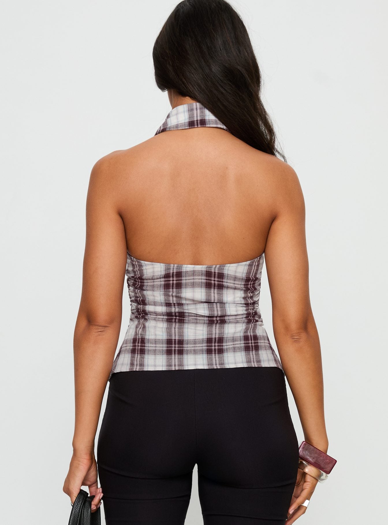 Klossie Halter Button Down Top Multi Check