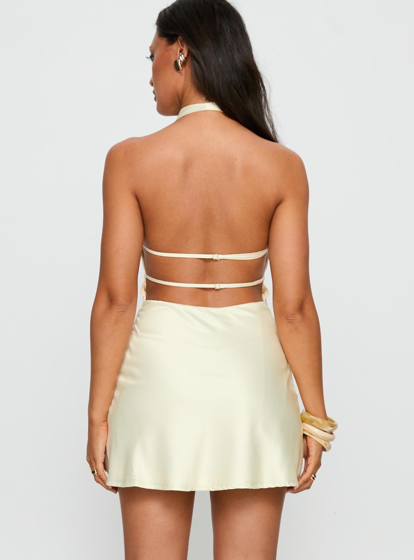 Latifah Halter Cowl Neck Mini Dress Cream Floral