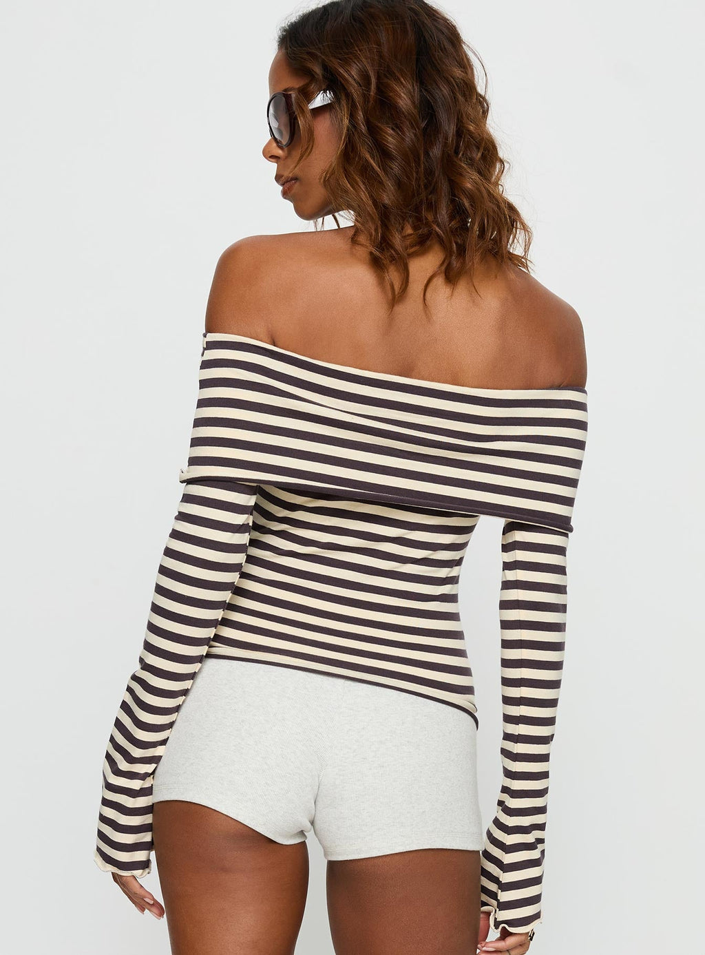 Janicia Off Shoulder Top Charcoal Stripe