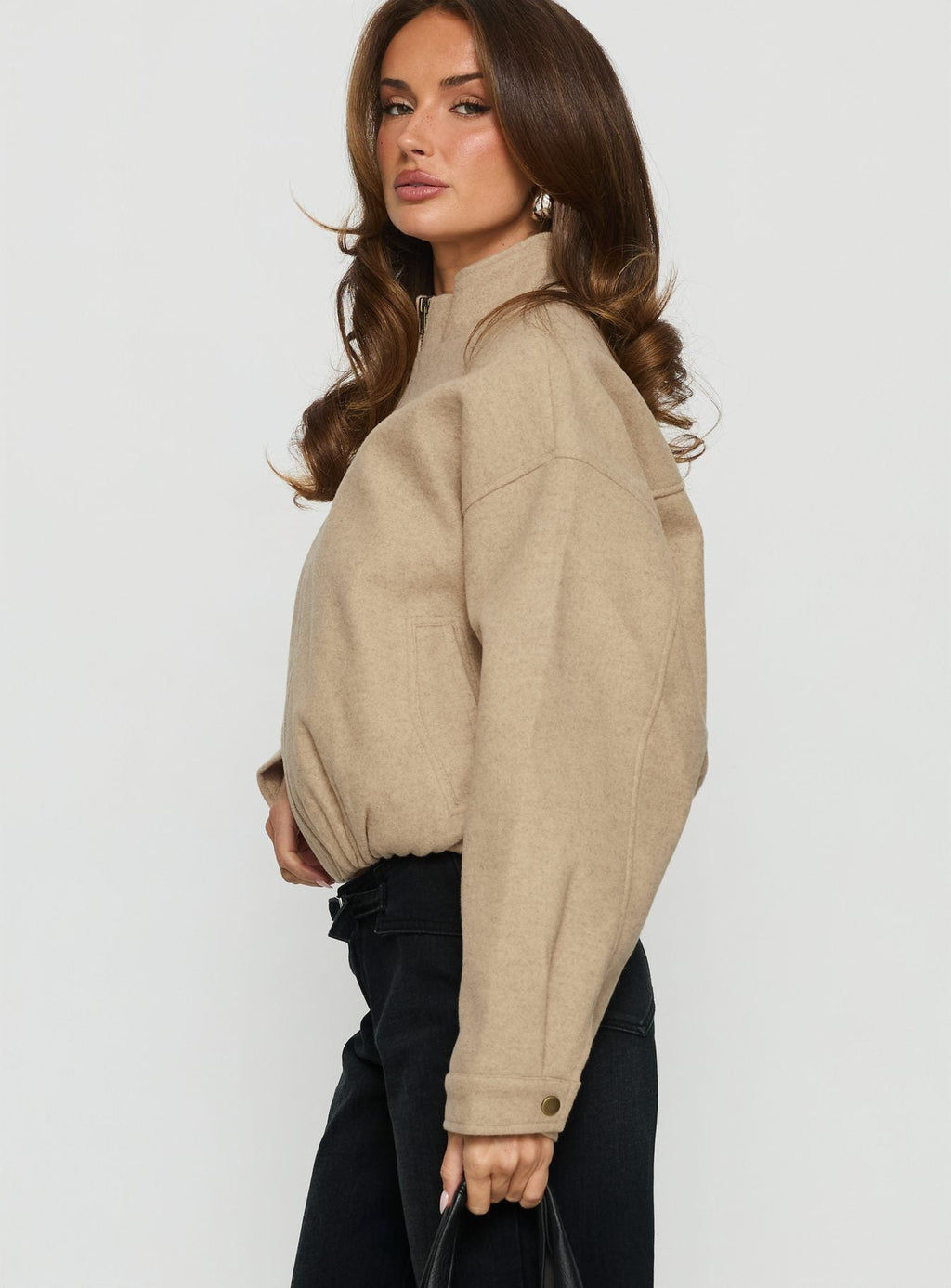 Chayden Cropped Bomber Jacket Beige