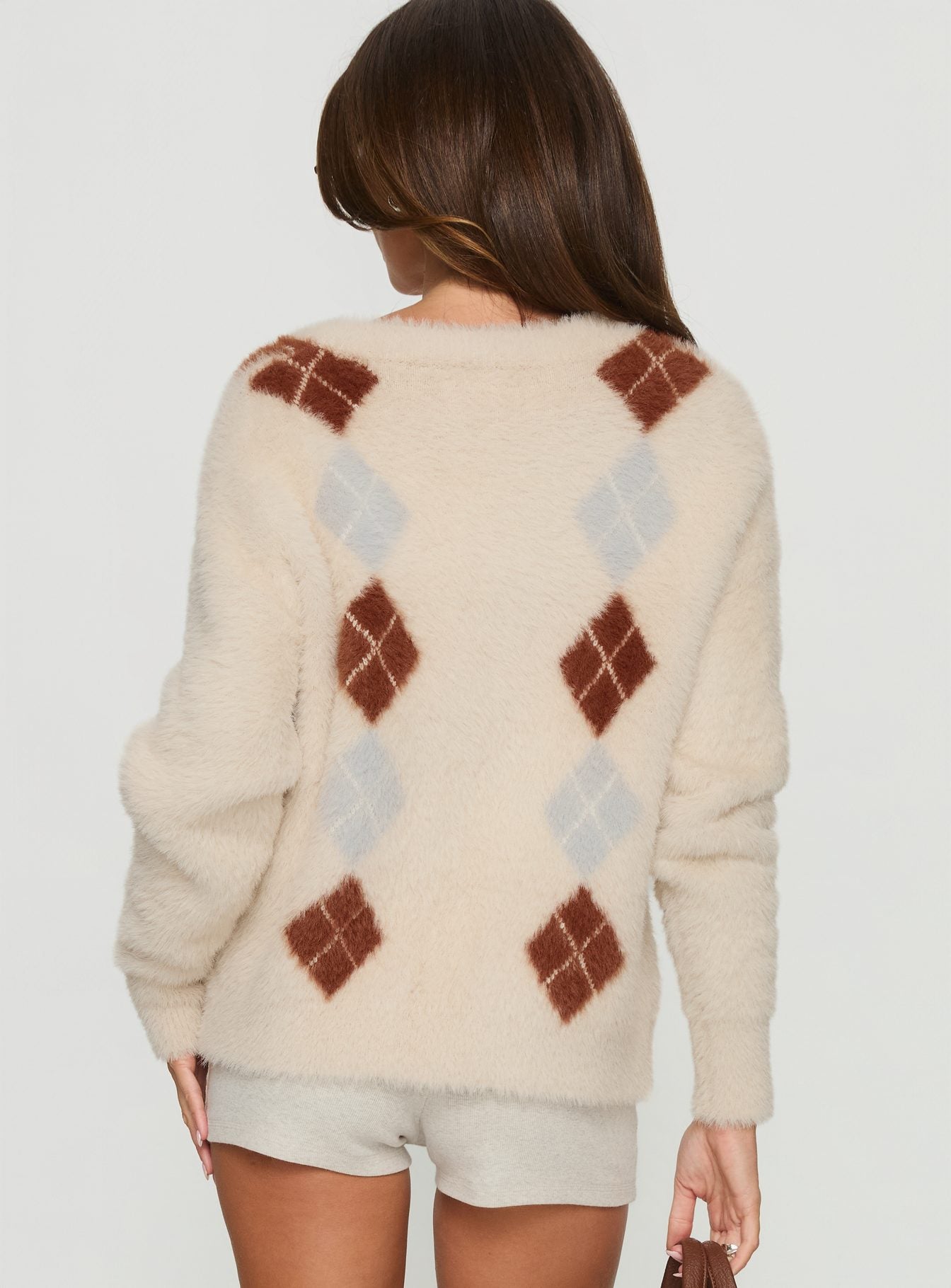 Nancey Argyle Knit Cardigan Cream Multi