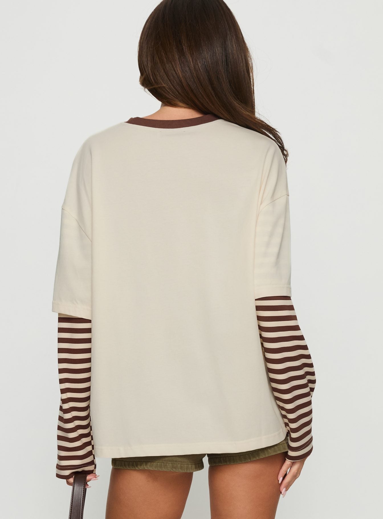 Ryann Long Sleeve Layered Top Cream / Brown Stripe