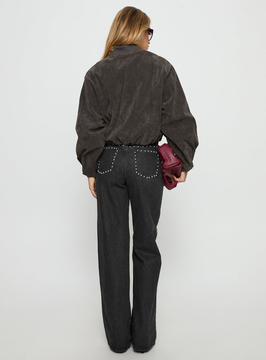 Saving Up Mid Rise Straight Leg Studded Jeans Jet Black