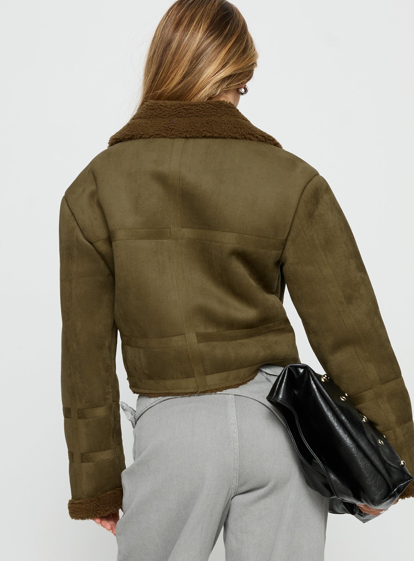 Swooning Cropped Faux Suede Jacket Green