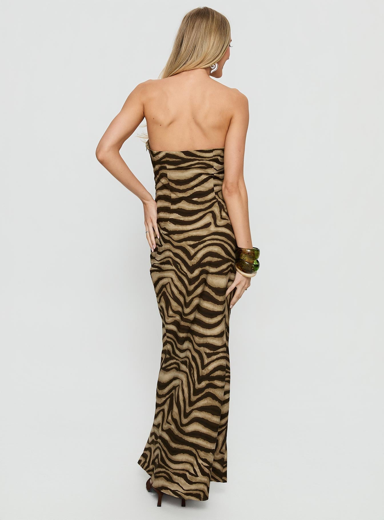 Carlina Halter Keyhole Maxi Dress Dark Zebra
