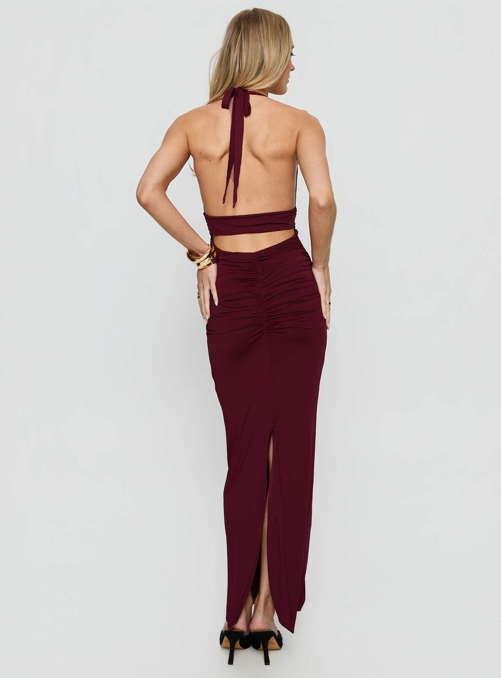Best In Show Halter Hardware Maxi Dress Burgundy