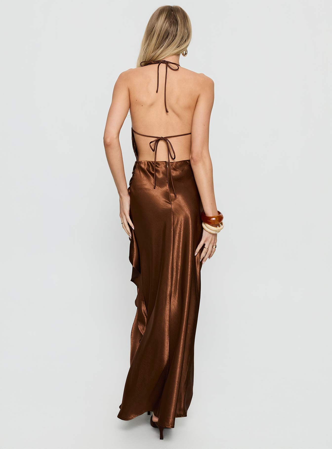 Annissa Plunge Halter Maxi Dress Dark Brown