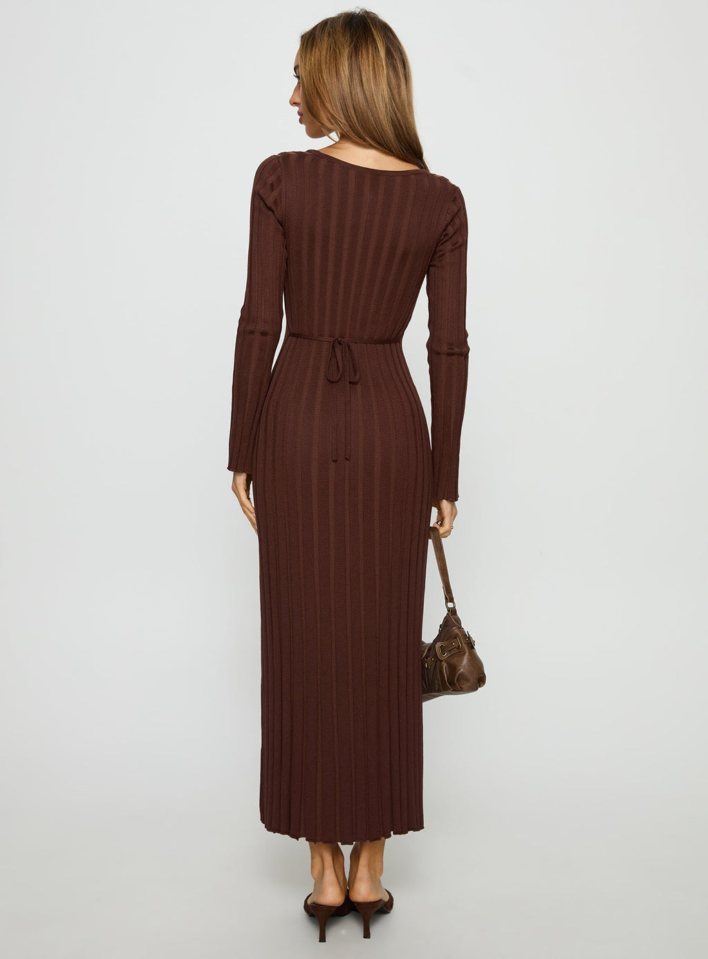 Gratuita Long Sleeve Rib Maxi Dress Chocolate