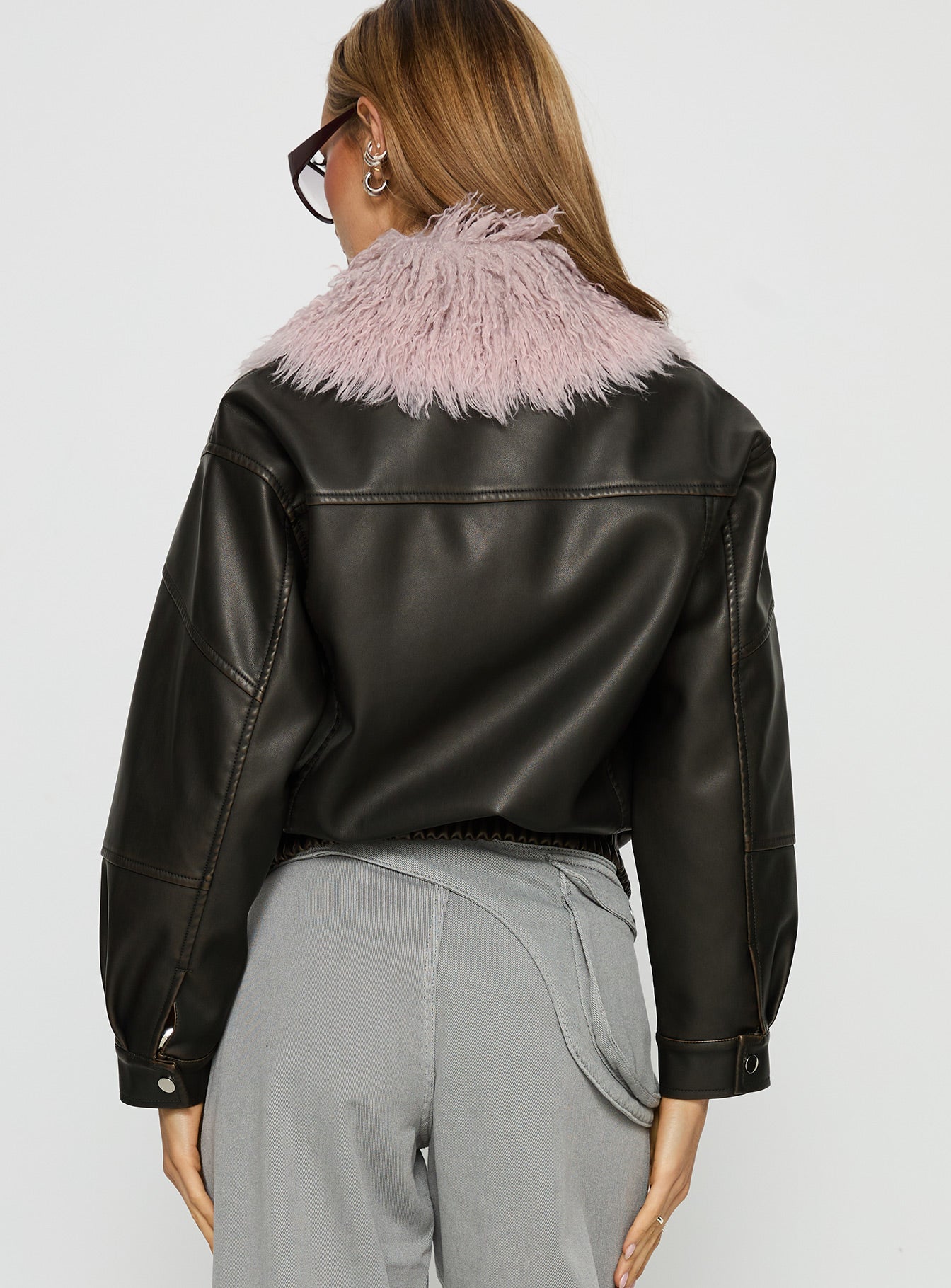 Brittanni Fluffy Collar Jacket Brown / Pink