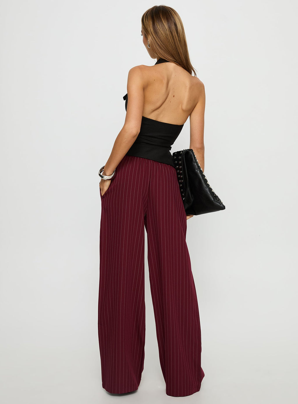 Jaysa Baggy Wide Leg Pant Burgundy Pinstripe