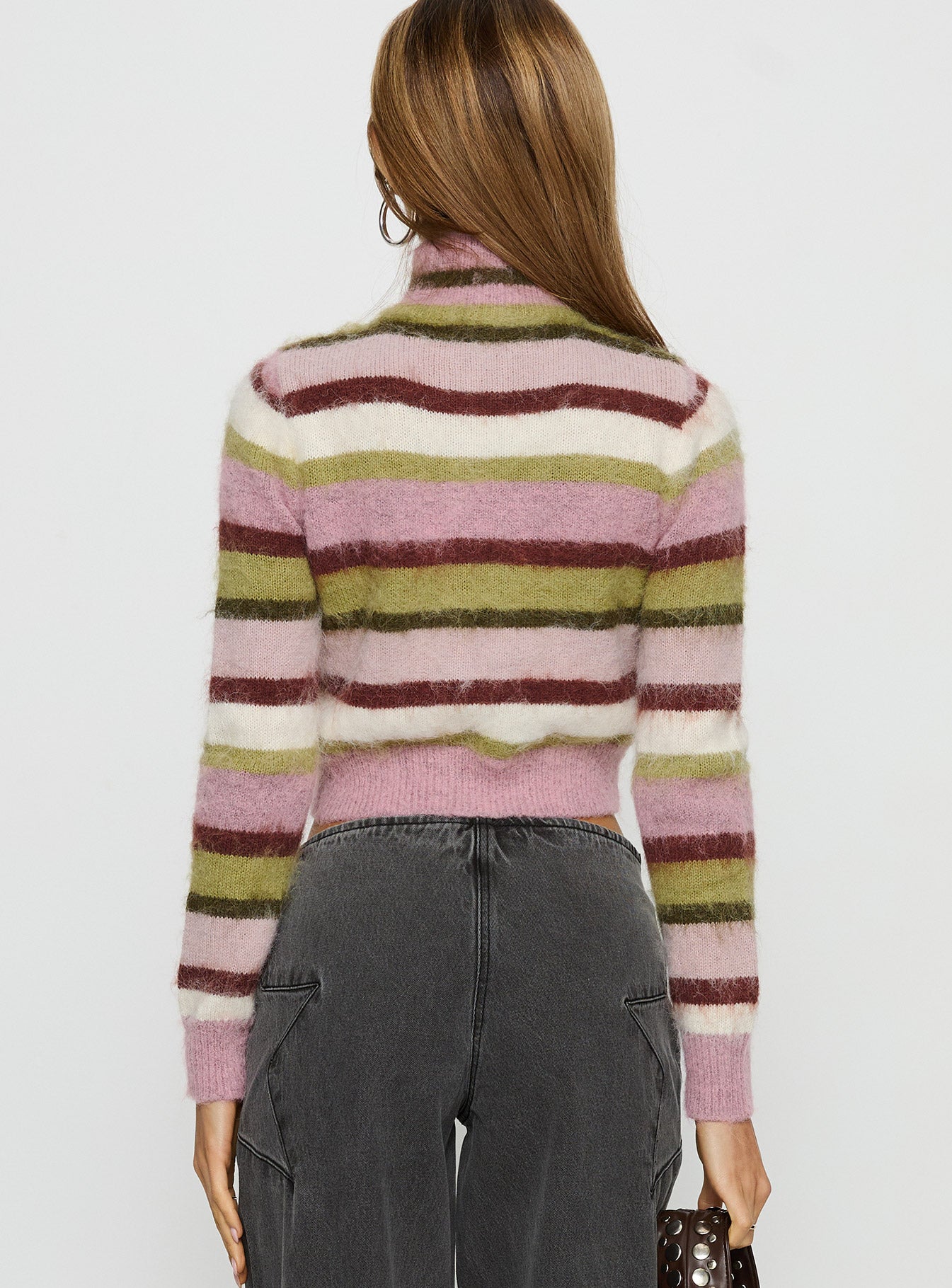 Keeva Zip Through Knit Jumper Pink / Green Stripe