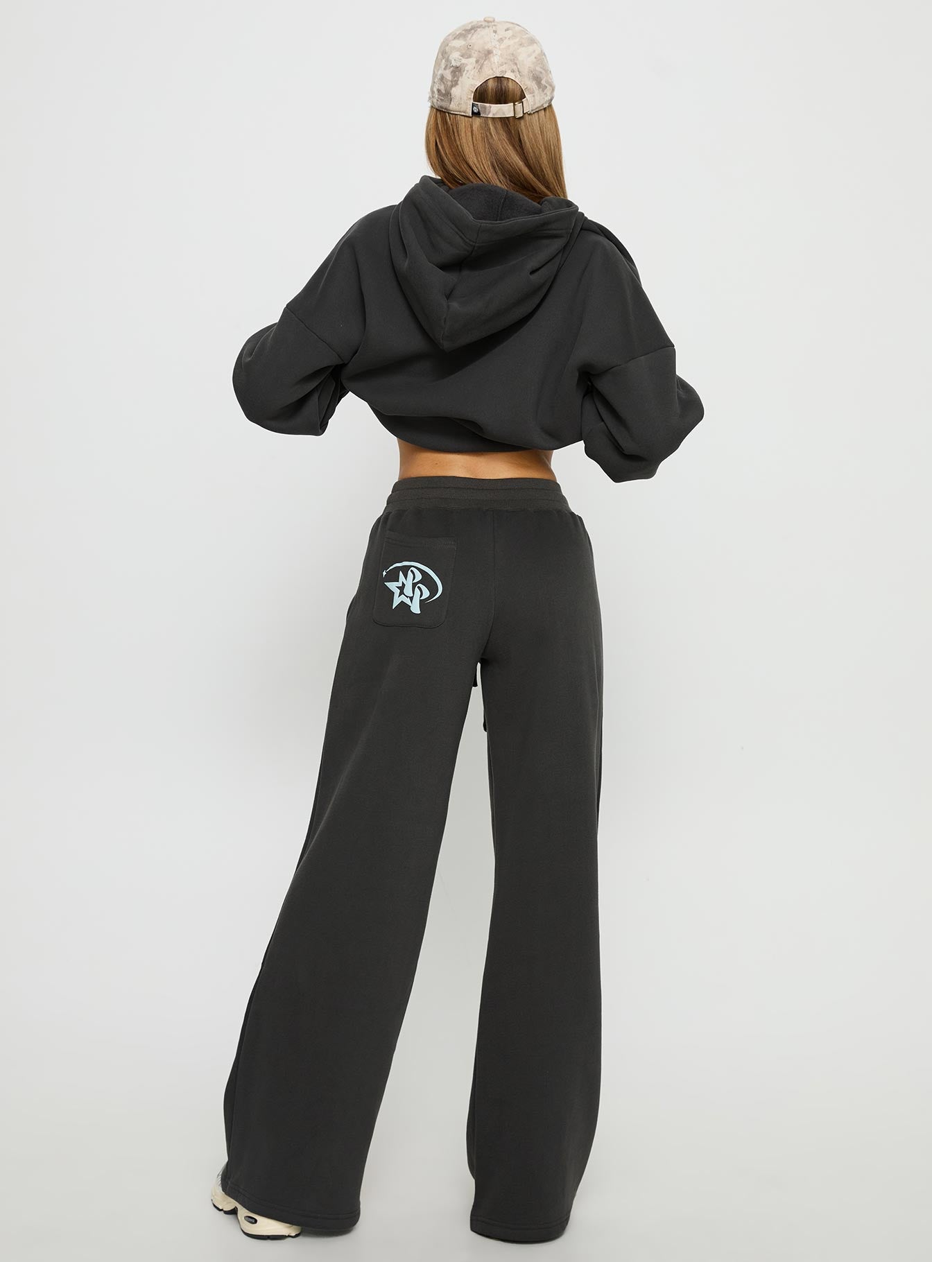 Princess Polly Stargirl Wide Leg Sweat Pants Charcoal