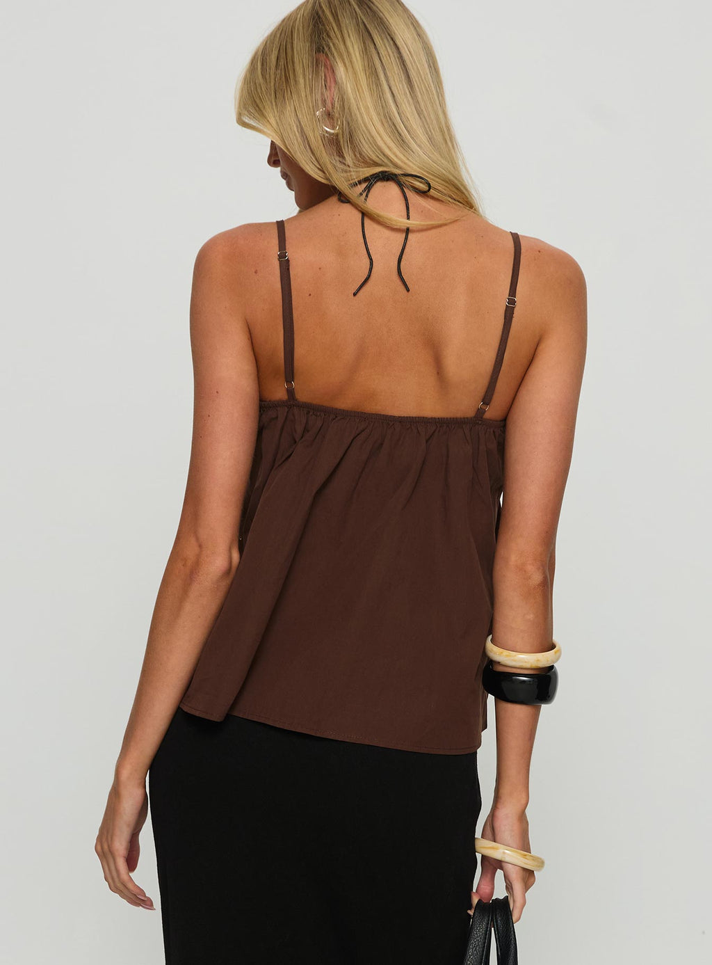Janeesa Frill Lace Detail Cami Top Brown