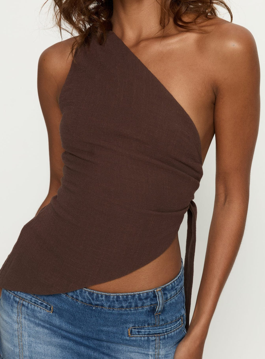 Dominikah One Shoulder Tie Top Chocolate
