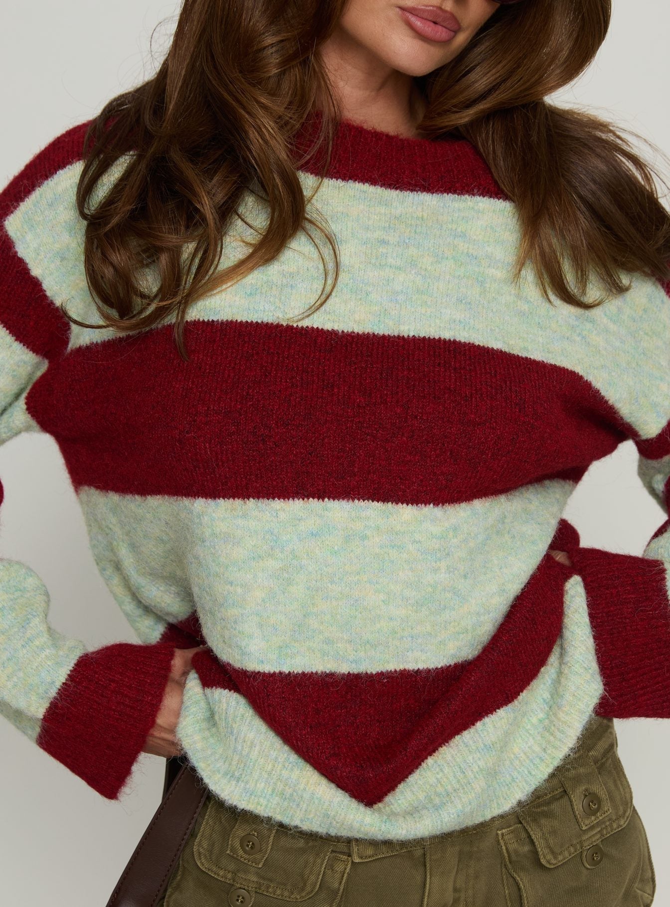 Nesha Fluffy Knit Sweater Red / Blue Stripe