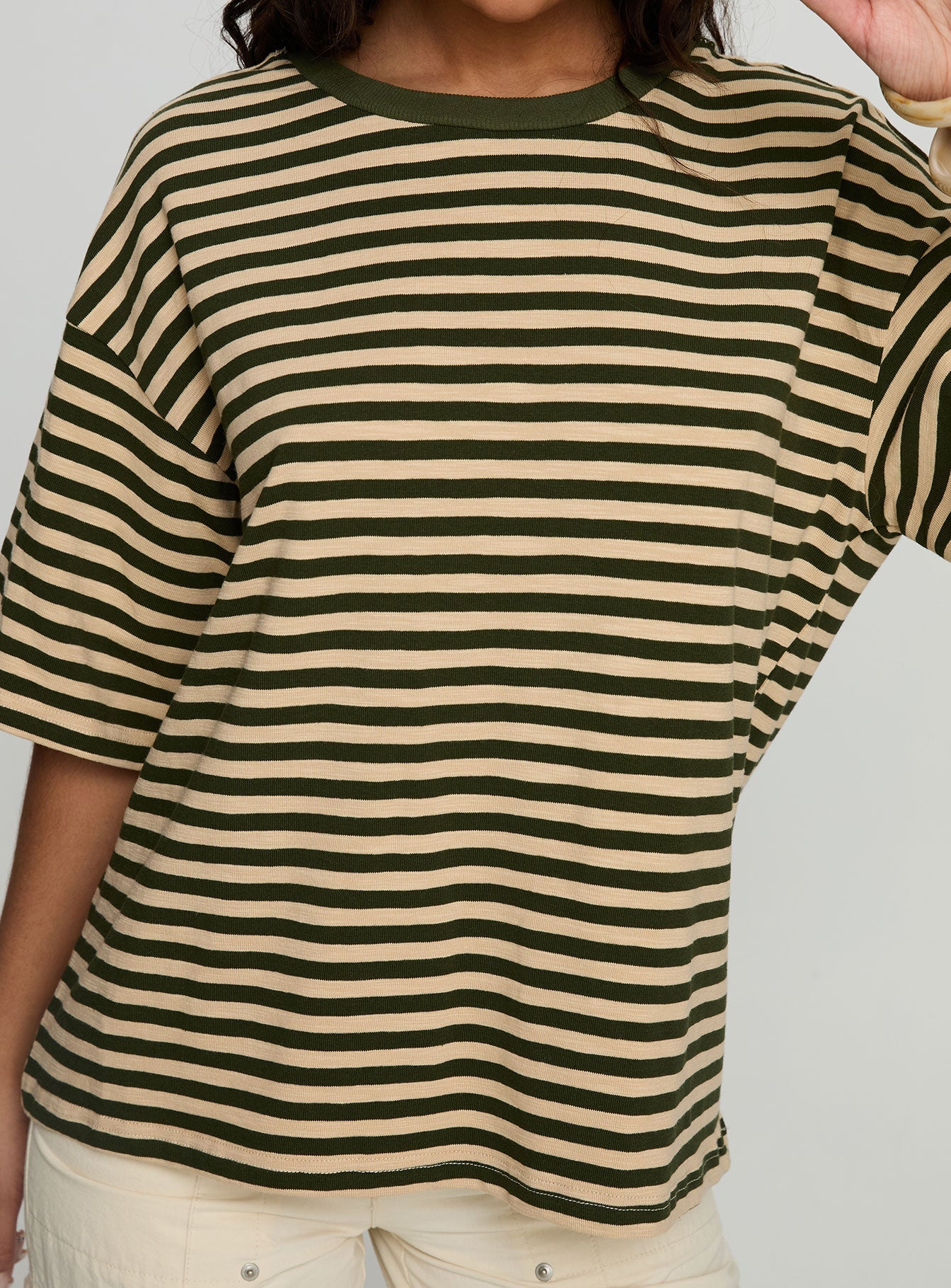 Settle Down Short Sleeve Top Green / Cream Stripe