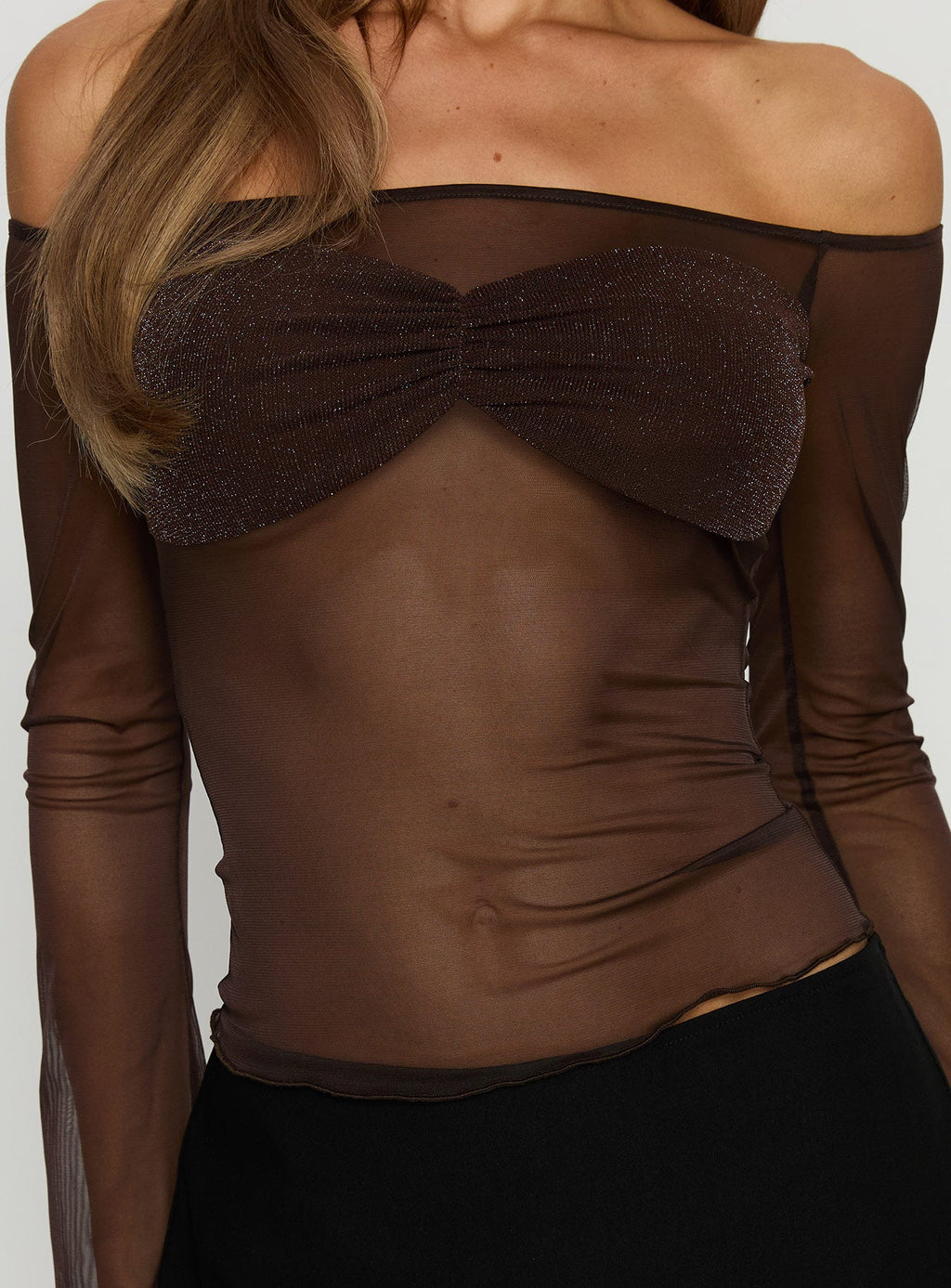 Jahnessa Sheer Long Sleeve Top Chocolate