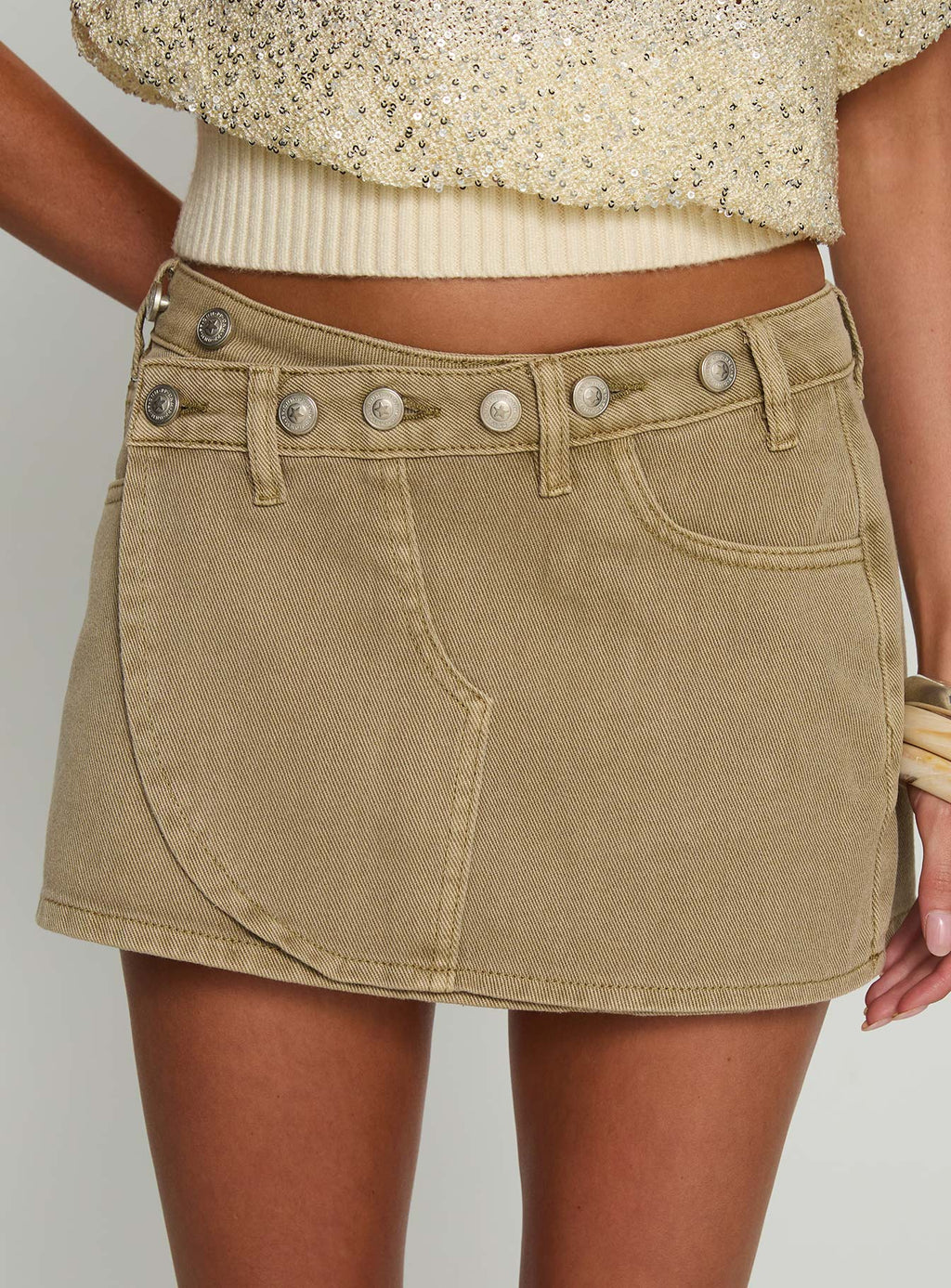 Katlynne Button Detail Mini Skirt Washed Beige