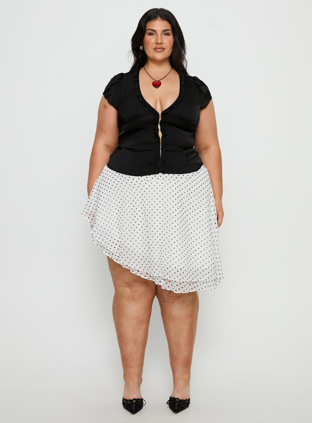 Tatianna Frill Blouse Top Black Curve