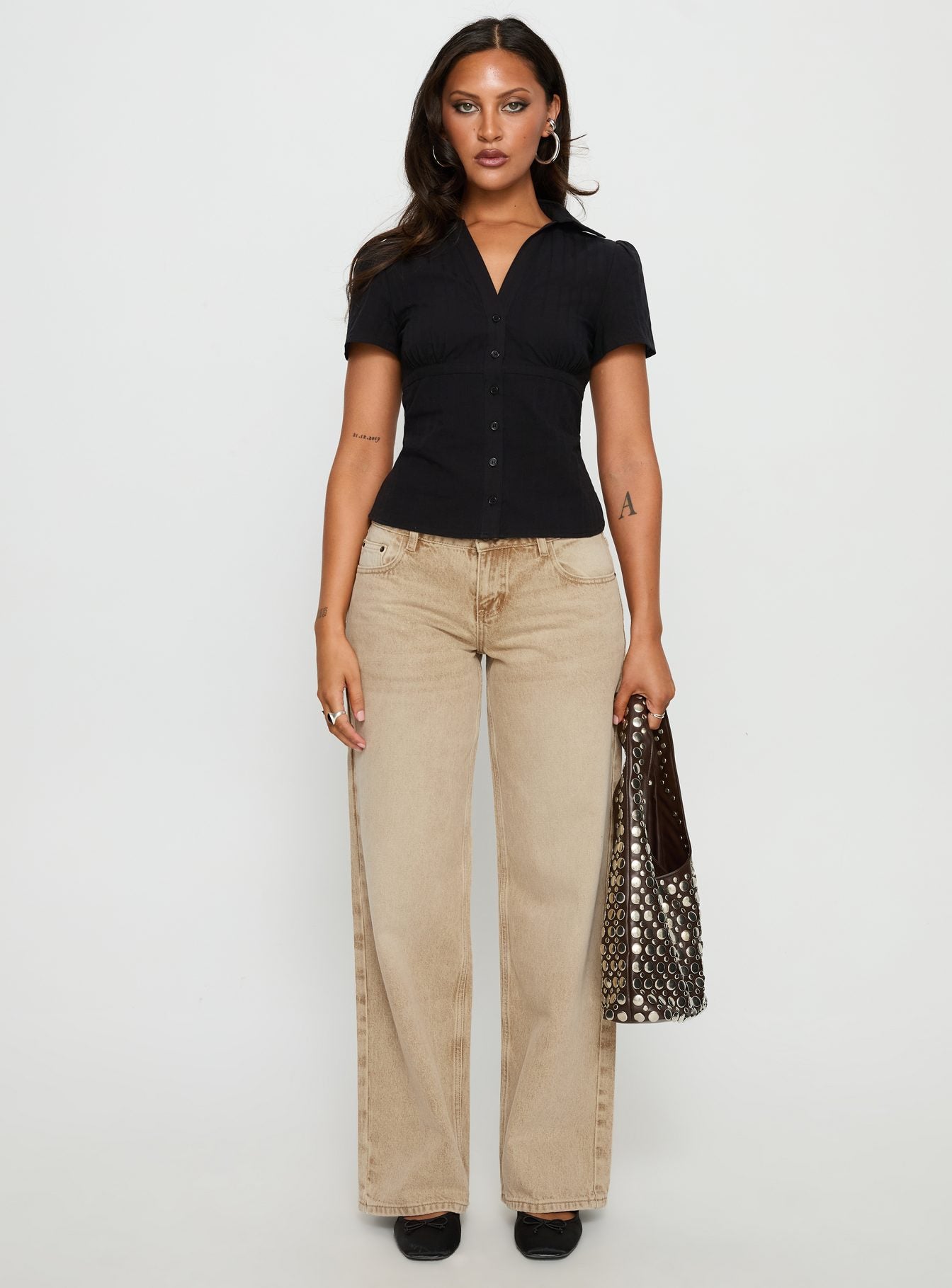 Ellanor Low Rise Straight Leg Jeans Tan